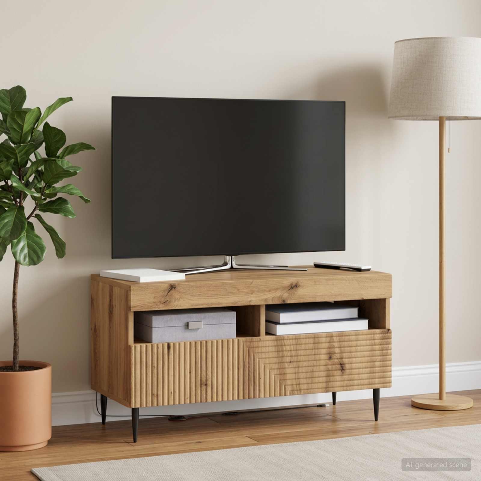 LED televizoriaus spintelė Artisano ąžuolo Apdirbta mediena