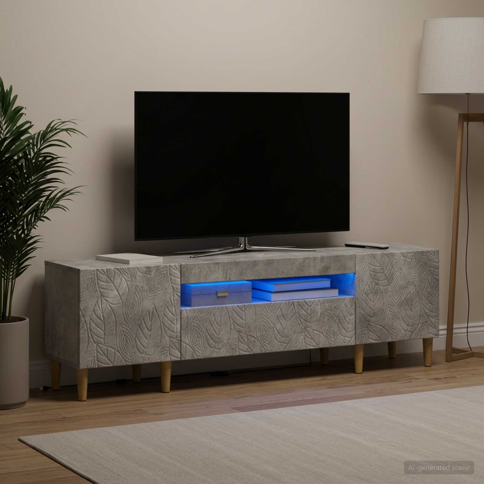 LED televizoriaus spintelė Betono pilka Apdirbta mediena