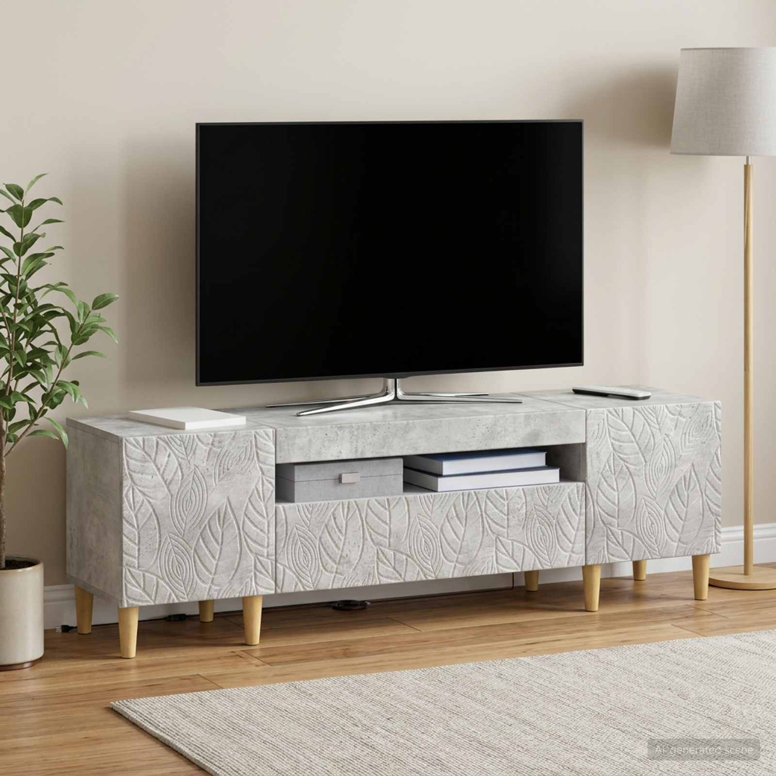 LED televizoriaus spintelė Betono pilka Apdirbta mediena