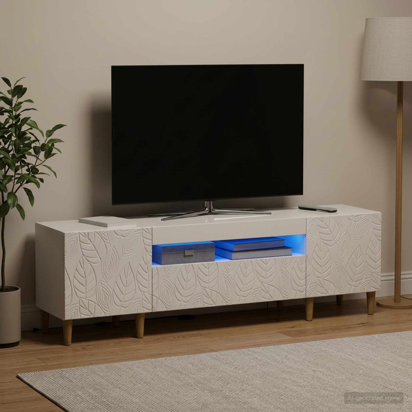 LED televizoriaus spintelė Itin blizgi balta Apdirbta mediena