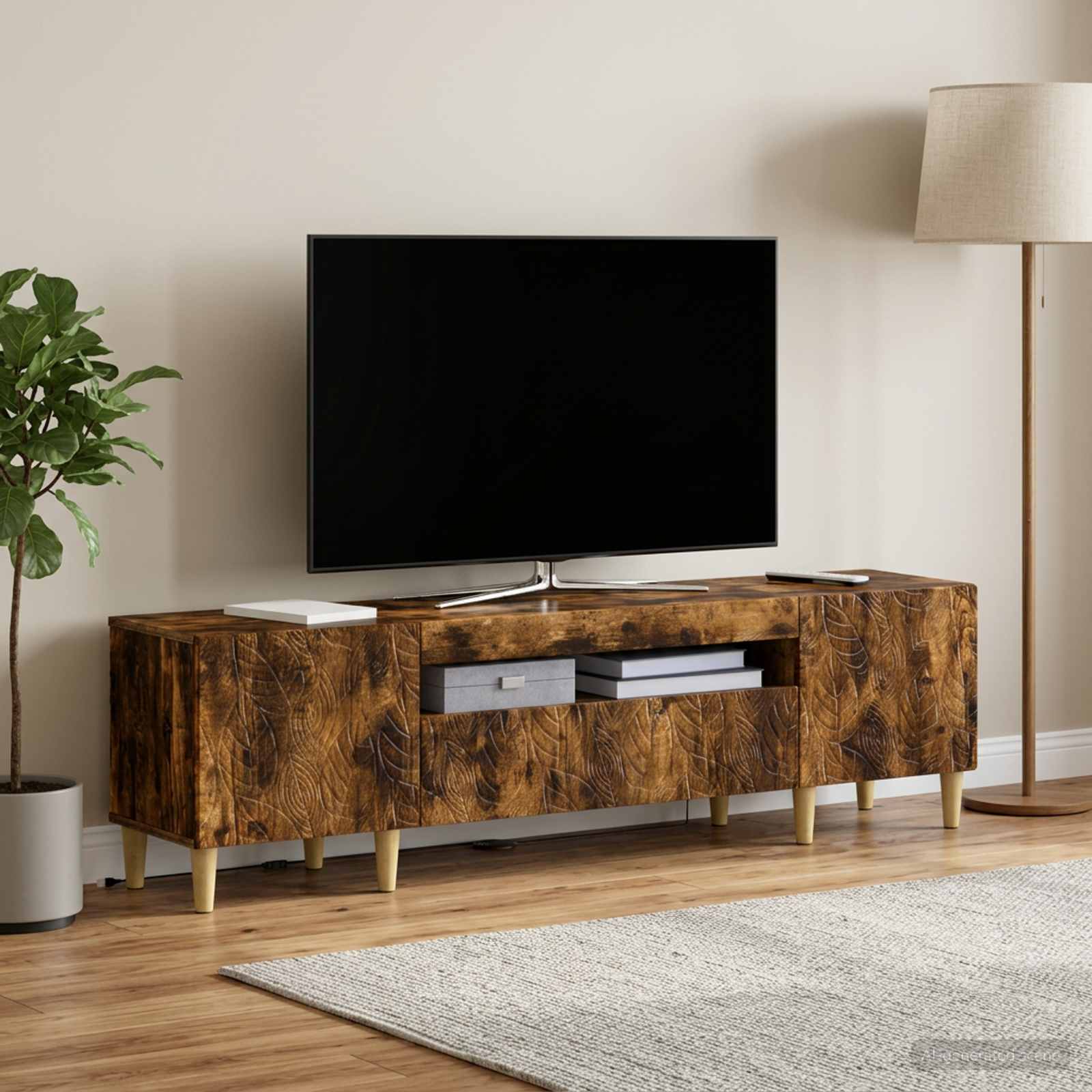 LED televizoriaus spintelė Dūminio ąžuolo Apdirbta mediena