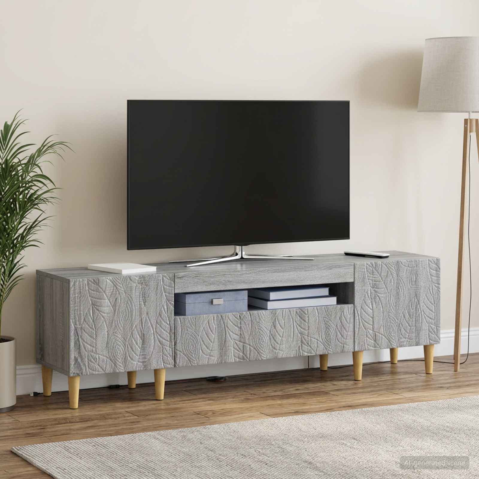 LED televizoriaus spintelė Pilka Sonoma Apdirbta mediena