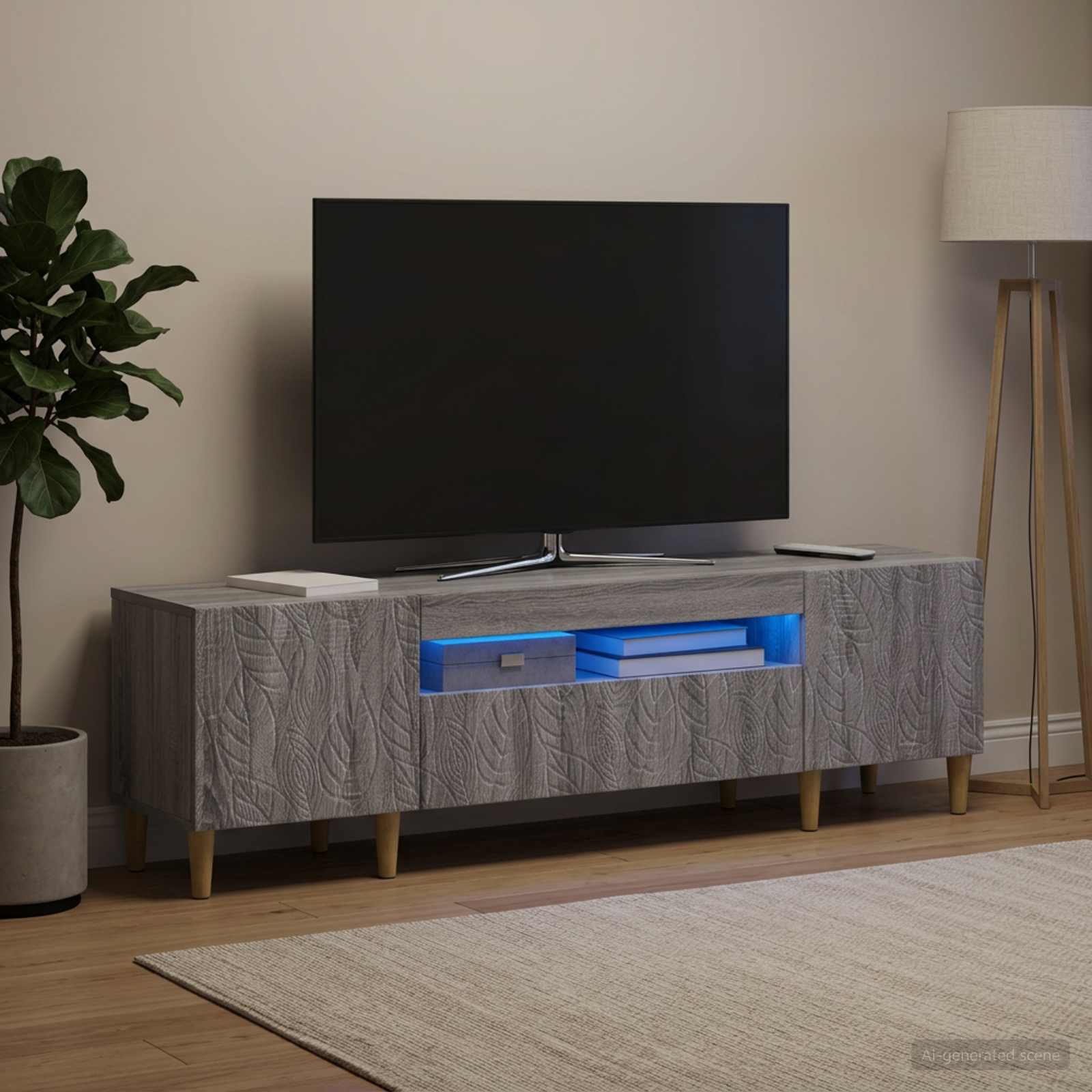 LED televizoriaus spintelė Pilka Sonoma Apdirbta mediena