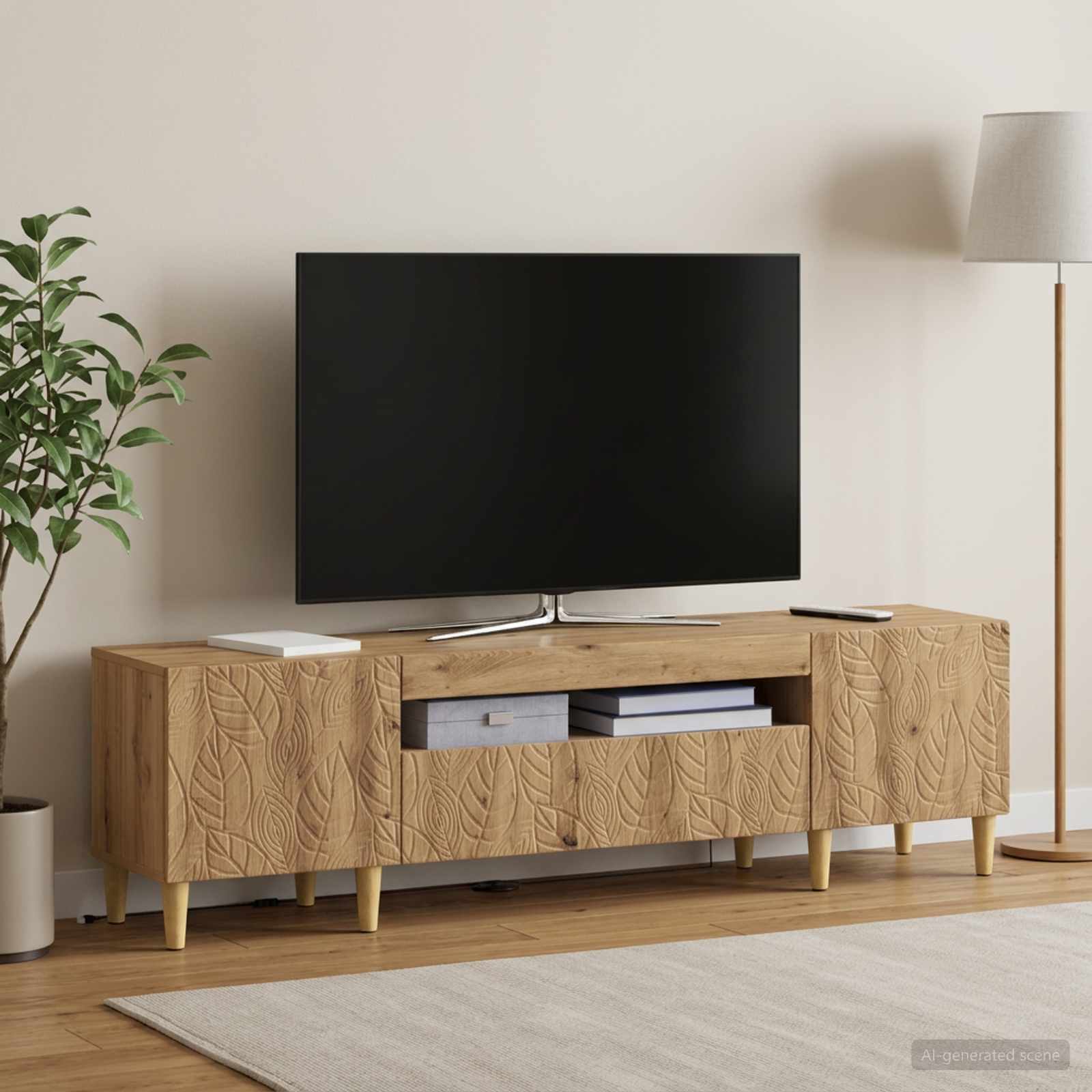 LED televizoriaus spintelė Artisano ąžuolo Apdirbta mediena