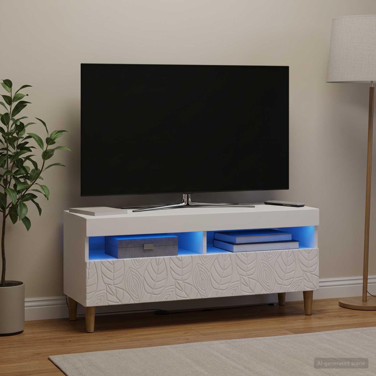 LED televizoriaus spintelė Balta Apdirbta mediena