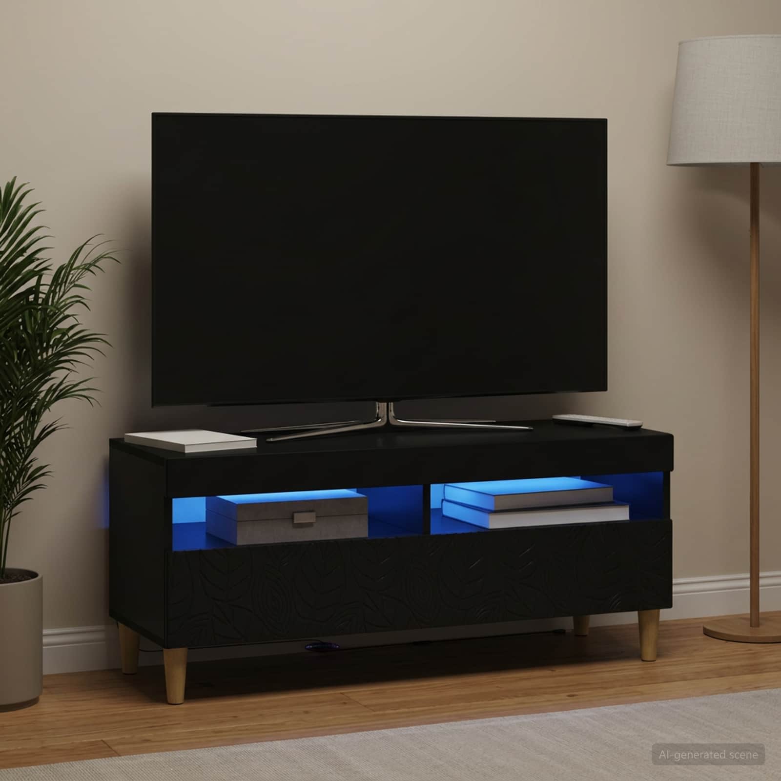 LED televizoriaus spintelė Juoda Apdirbta mediena