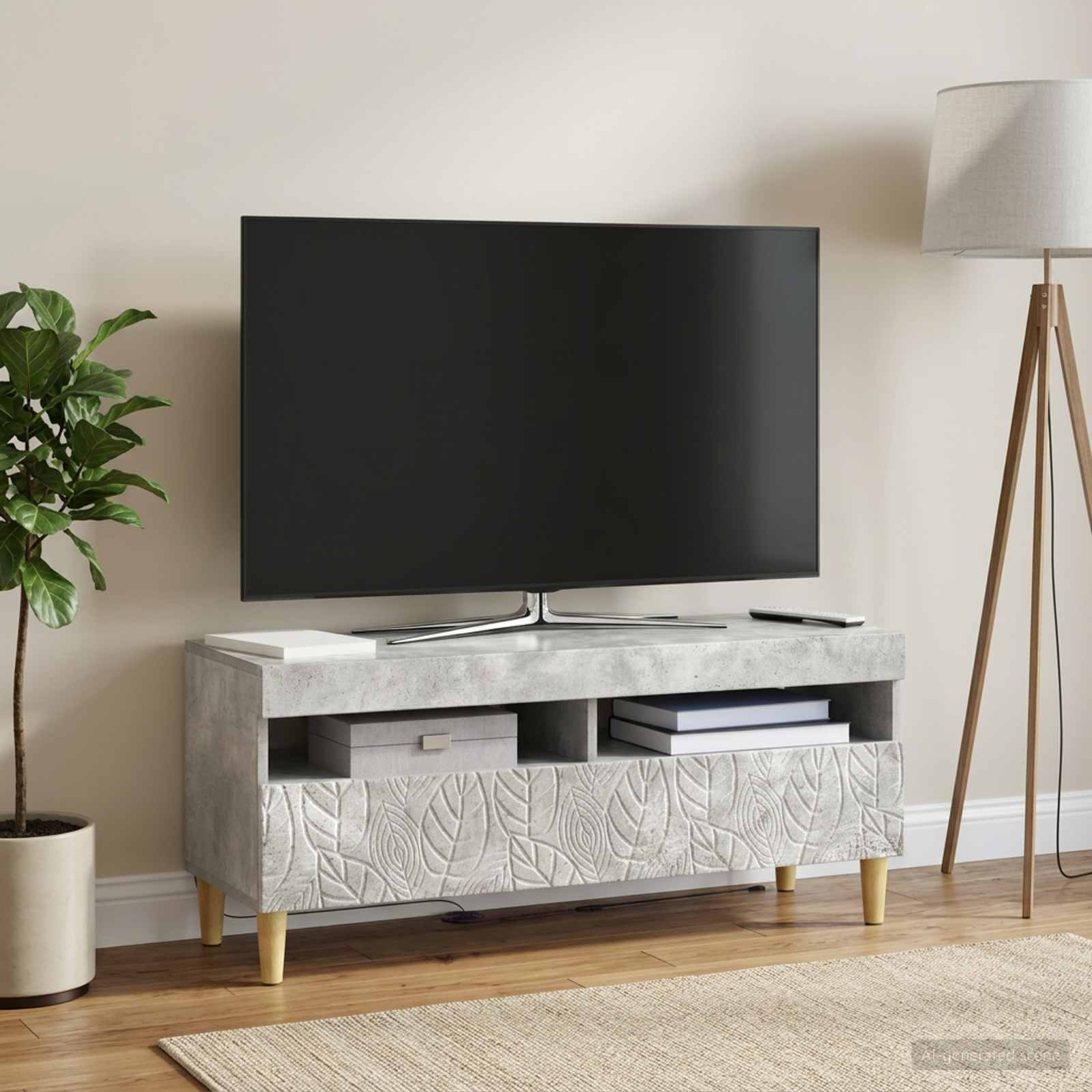LED televizoriaus spintelė Betono pilka Apdirbta mediena