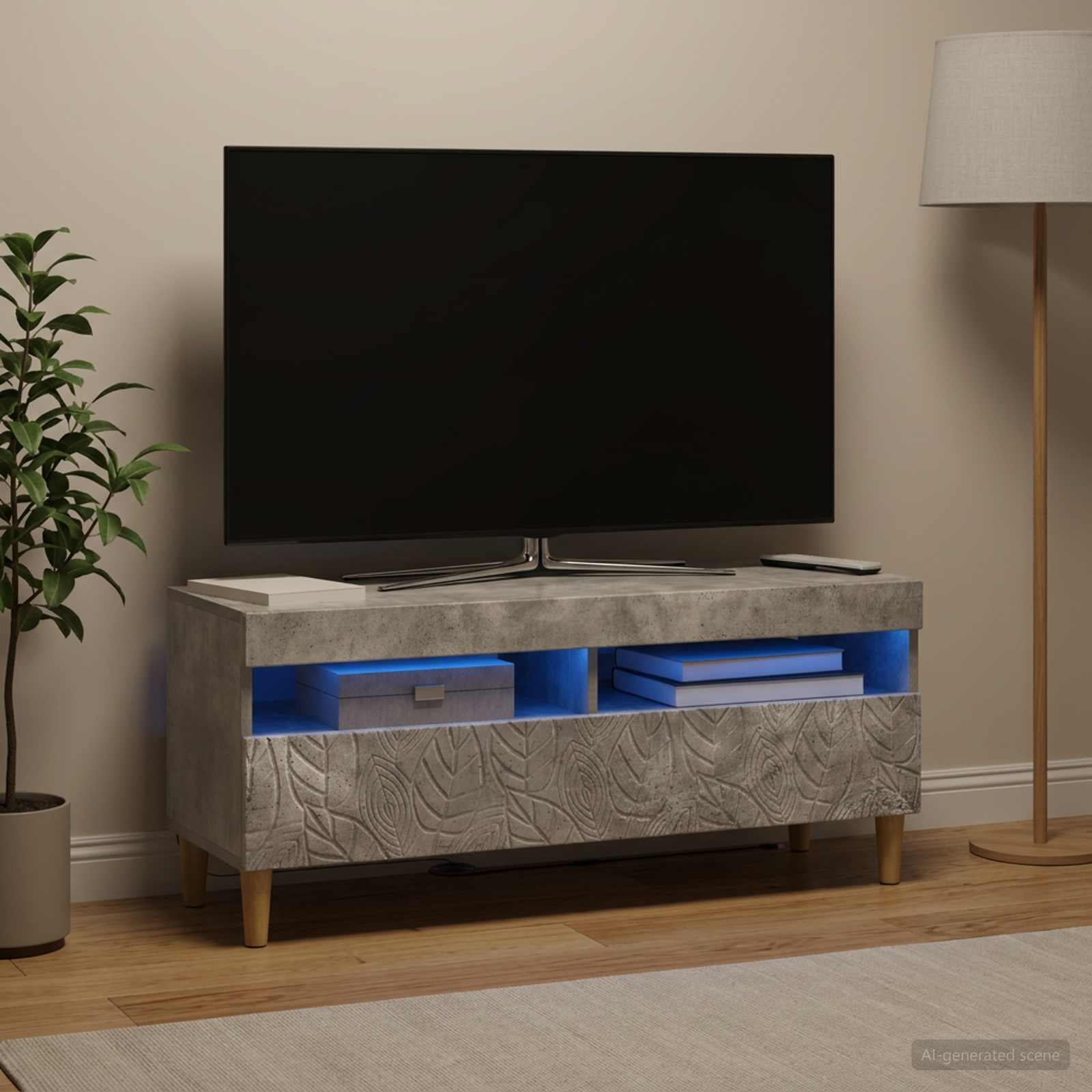 LED televizoriaus spintelė Betono pilka Apdirbta mediena