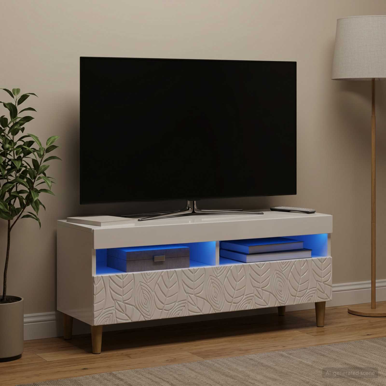 LED televizoriaus spintelė Itin blizgi balta Apdirbta mediena