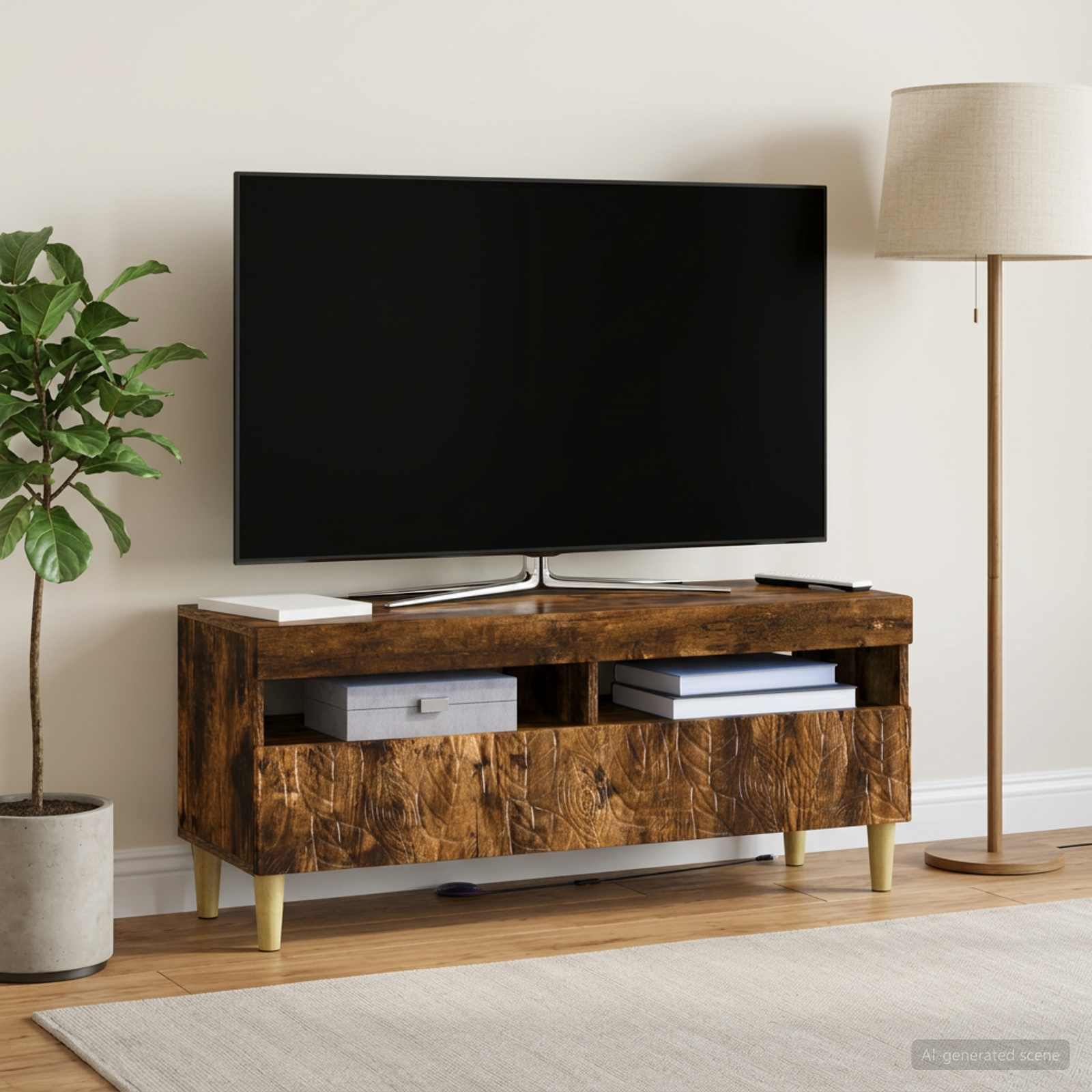 LED televizoriaus spintelė Dūminio ąžuolo Apdirbta mediena