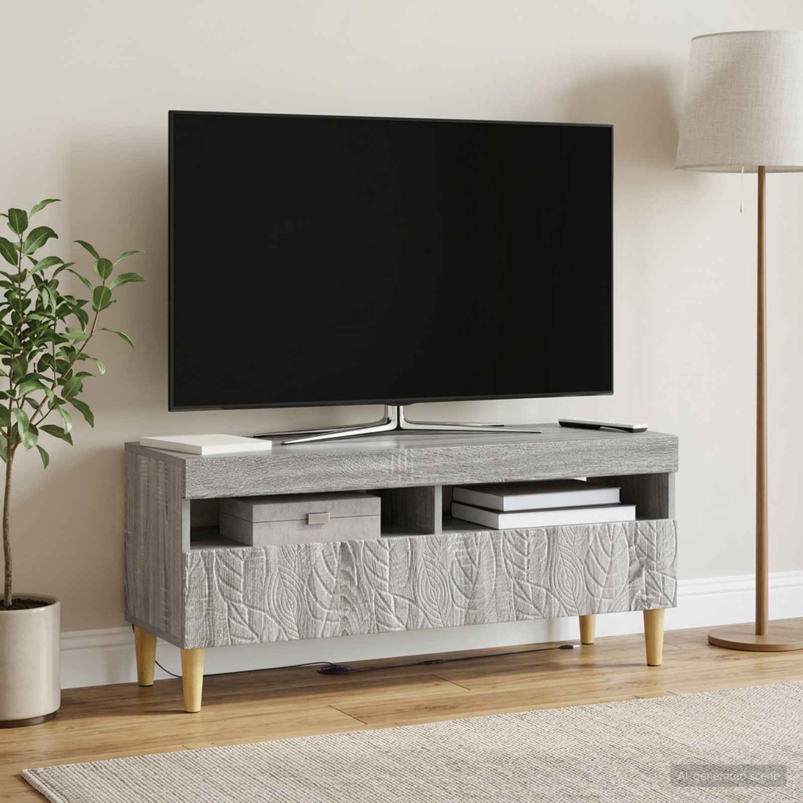 LED televizoriaus spintelė Pilka Sonoma Apdirbta mediena