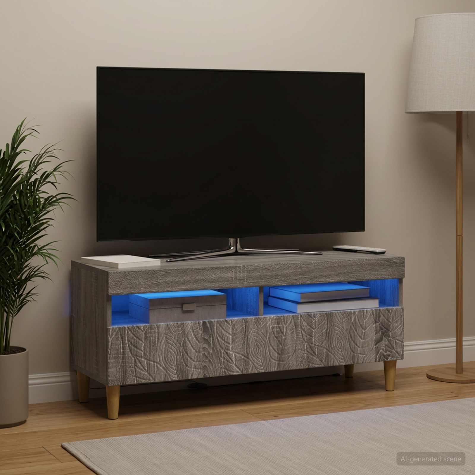 LED televizoriaus spintelė Pilka Sonoma Apdirbta mediena