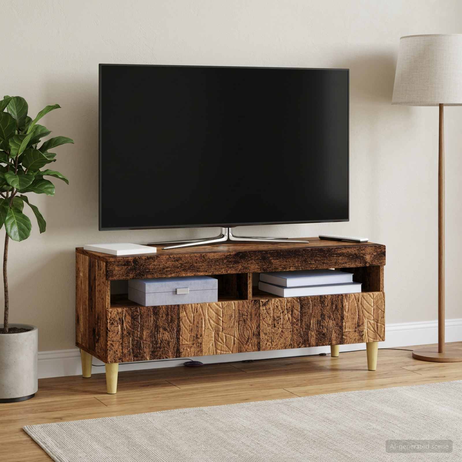 LED televizoriaus spintelė Sendintos medienos Apdirbta mediena