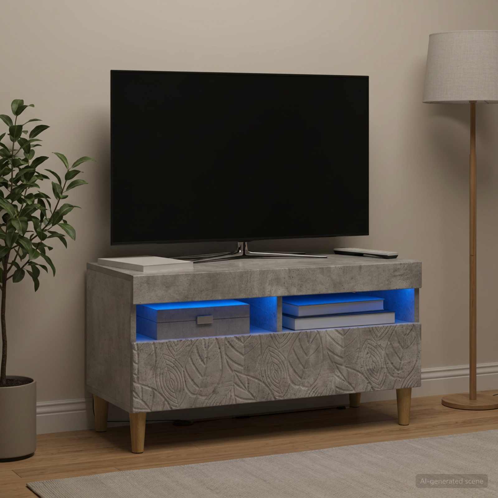 LED televizoriaus spintelė Betono pilka Apdirbta mediena