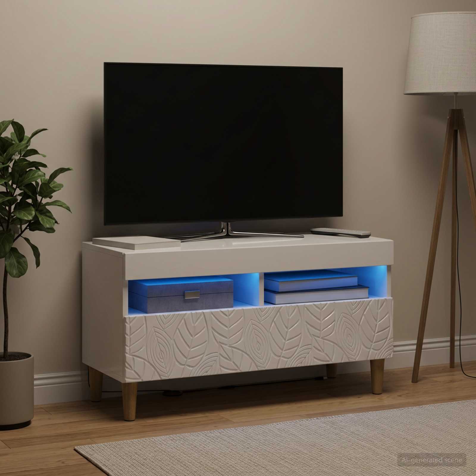LED televizoriaus spintelė Itin blizgi balta Apdirbta mediena