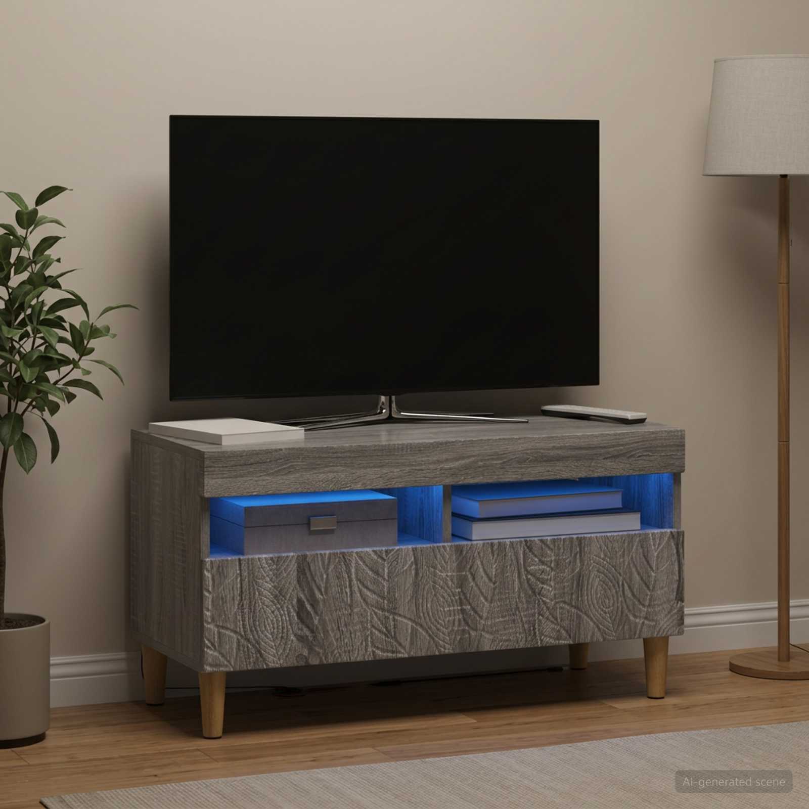 LED televizoriaus spintelė Pilka Sonoma Apdirbta mediena