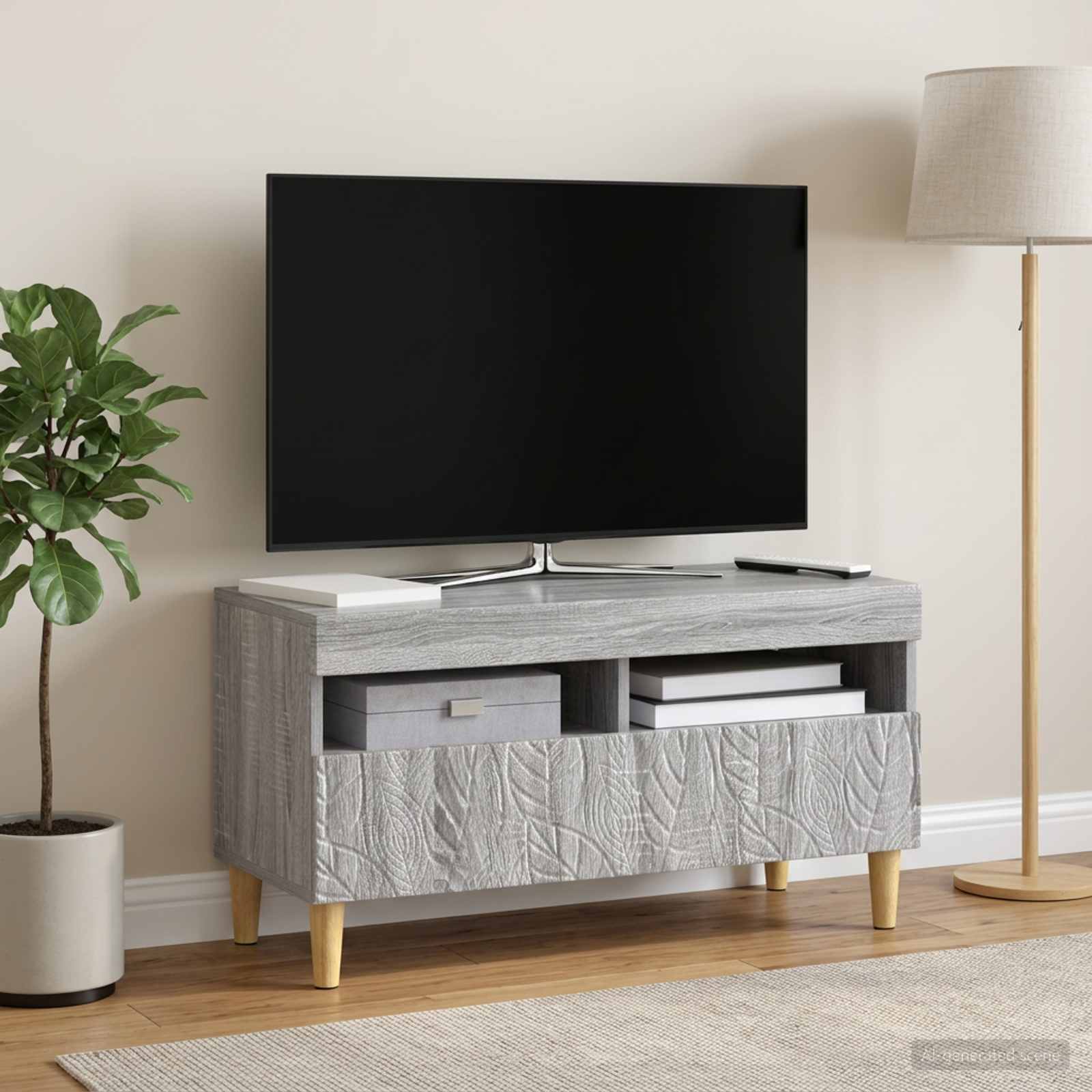 LED televizoriaus spintelė Pilka Sonoma Apdirbta mediena