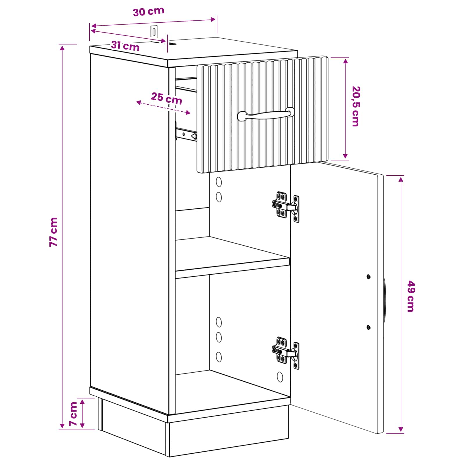 Vonios saugojimo spintelė HOORN Sonoma ąžuolas 30 x 31 x 77 cm