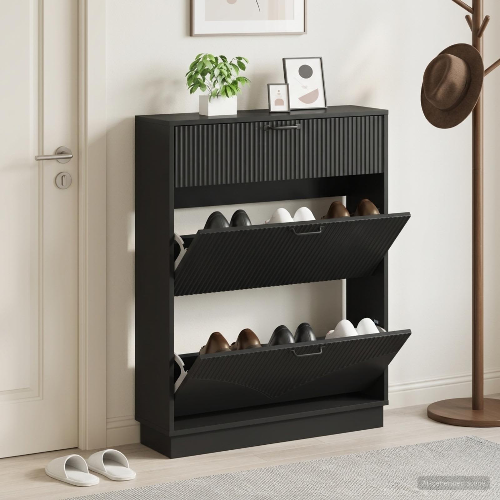Batu skrynia HOORN 78 x 24 x 100 cm Apdirbta mediena Juoda