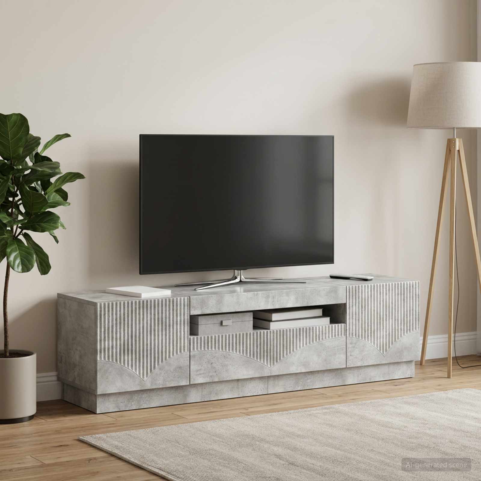 LED televizoriaus spintelė Betono pilka Apdirbta mediena
