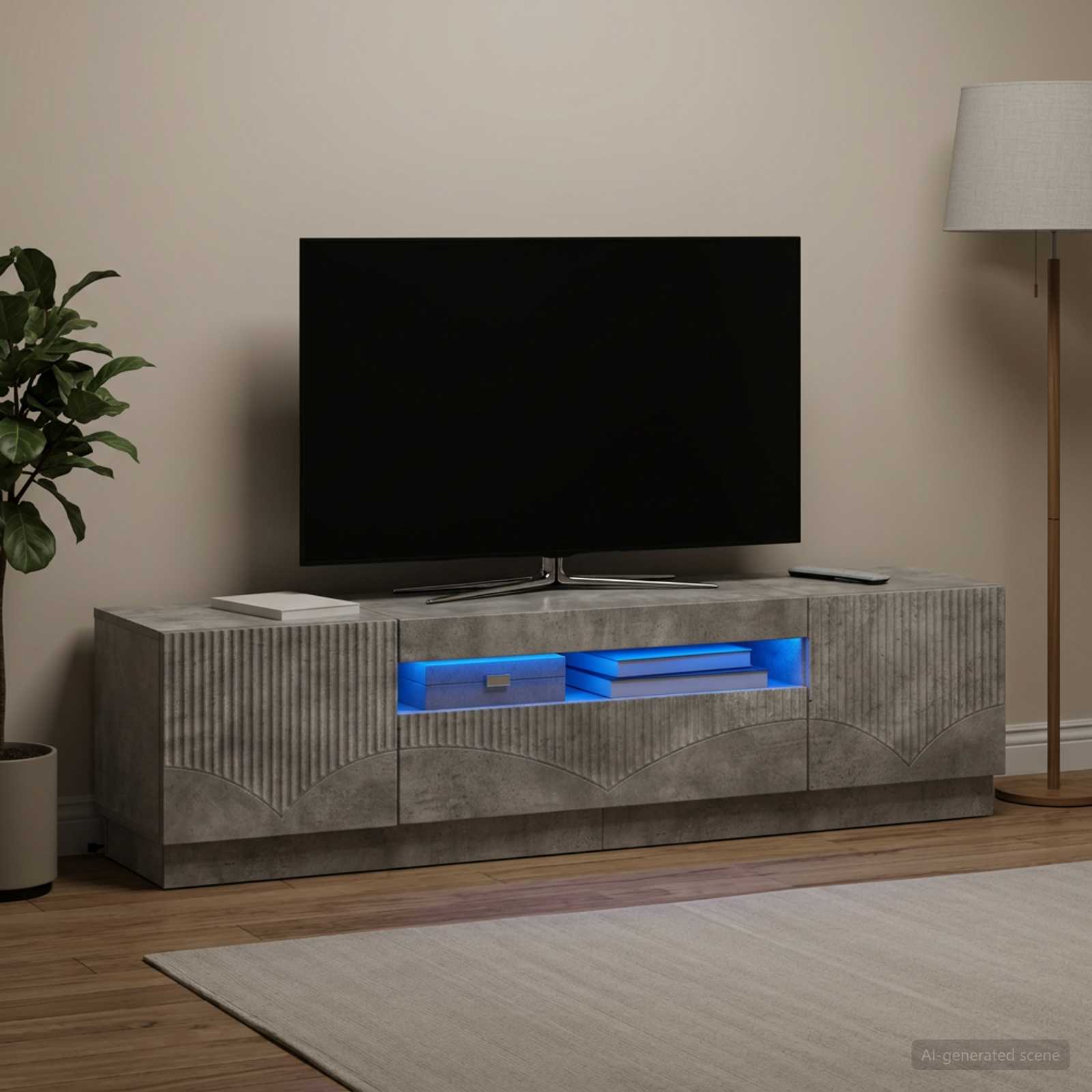 LED televizoriaus spintelė Betono pilka Apdirbta mediena