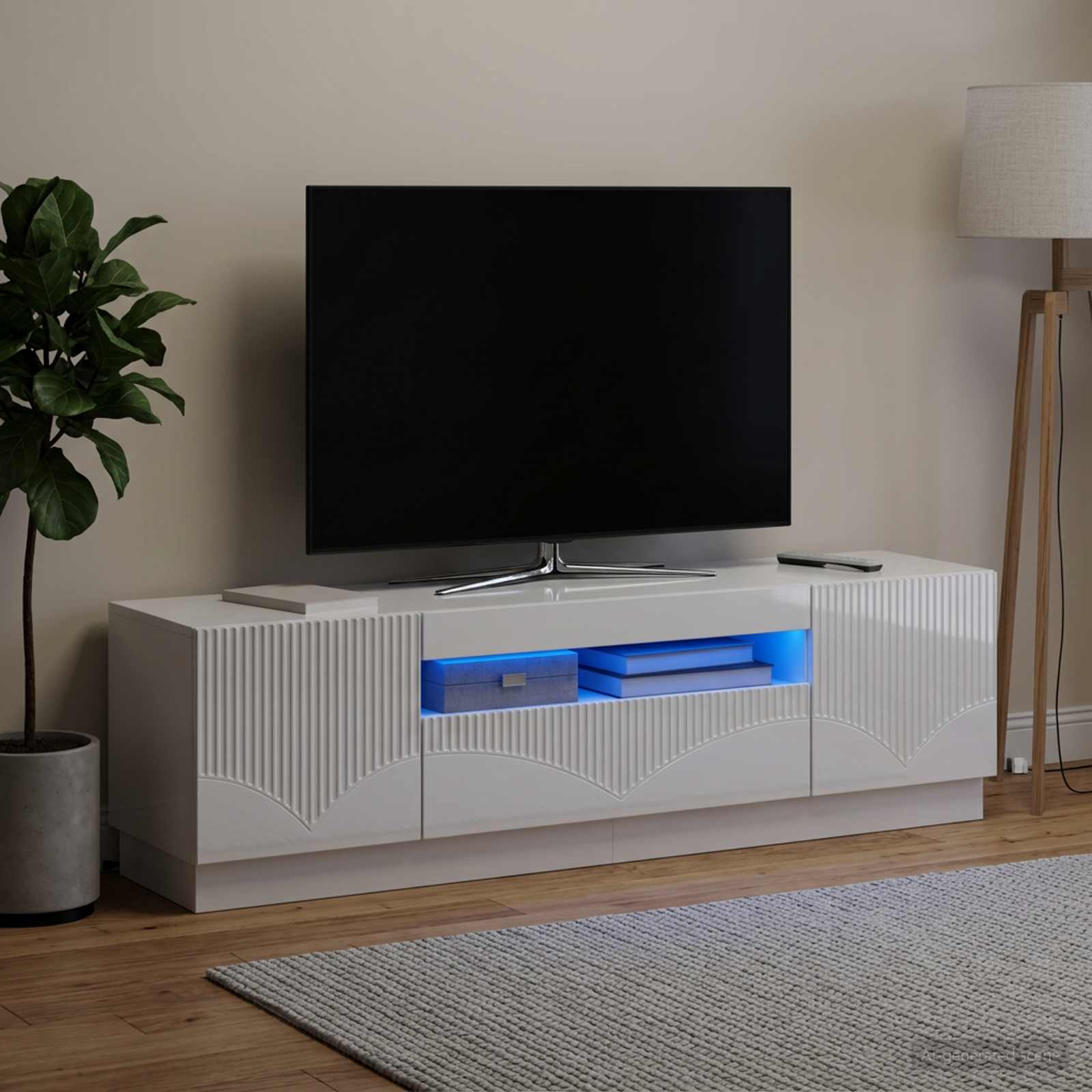 LED televizoriaus spintelė Itin blizgi balta Apdirbta mediena