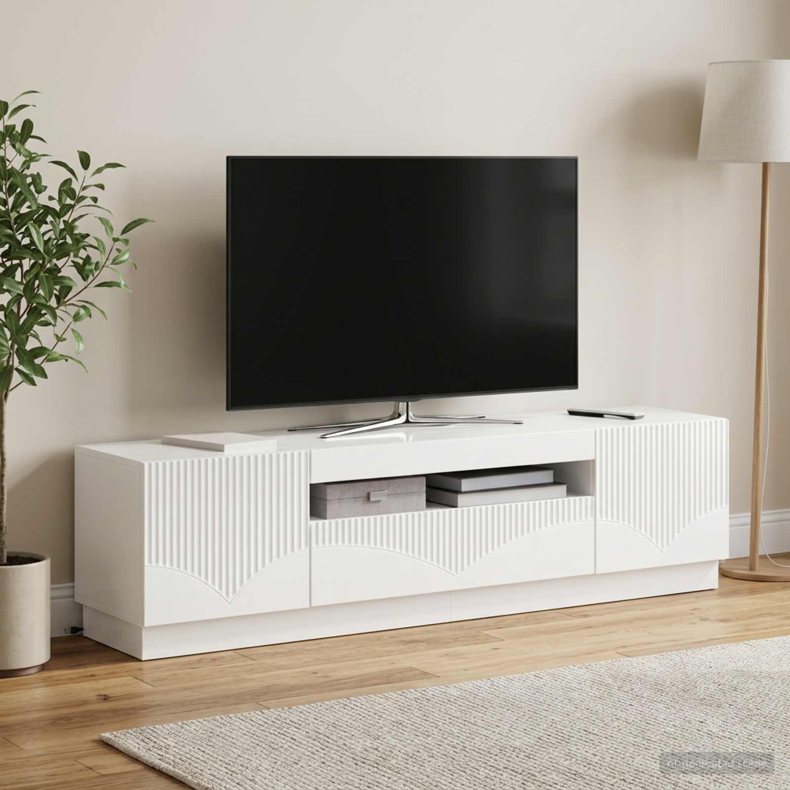 LED televizoriaus spintelė Itin blizgi balta Apdirbta mediena