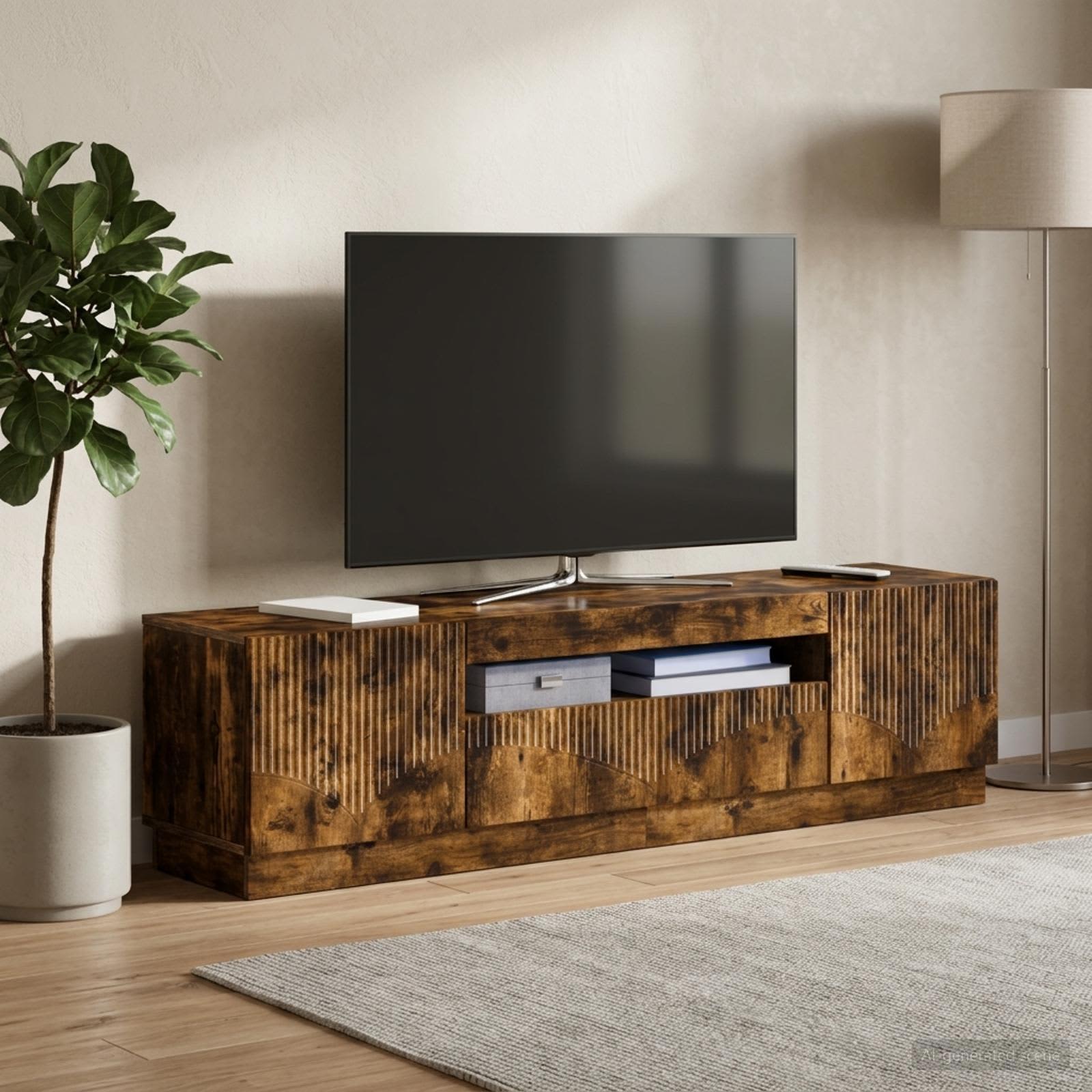 LED televizoriaus spintelė Dūminio ąžuolo Apdirbta mediena