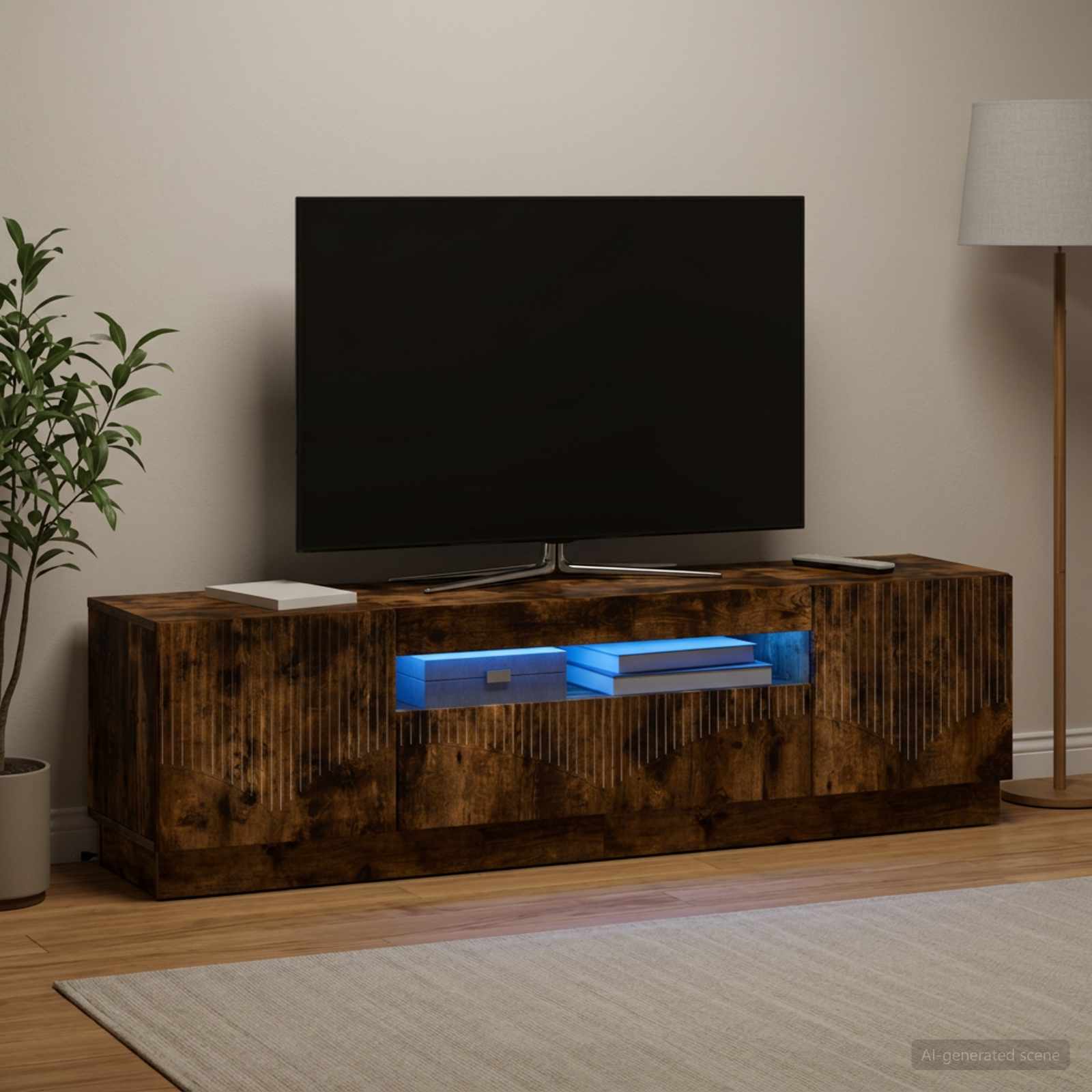 LED televizoriaus spintelė Dūminio ąžuolo Apdirbta mediena