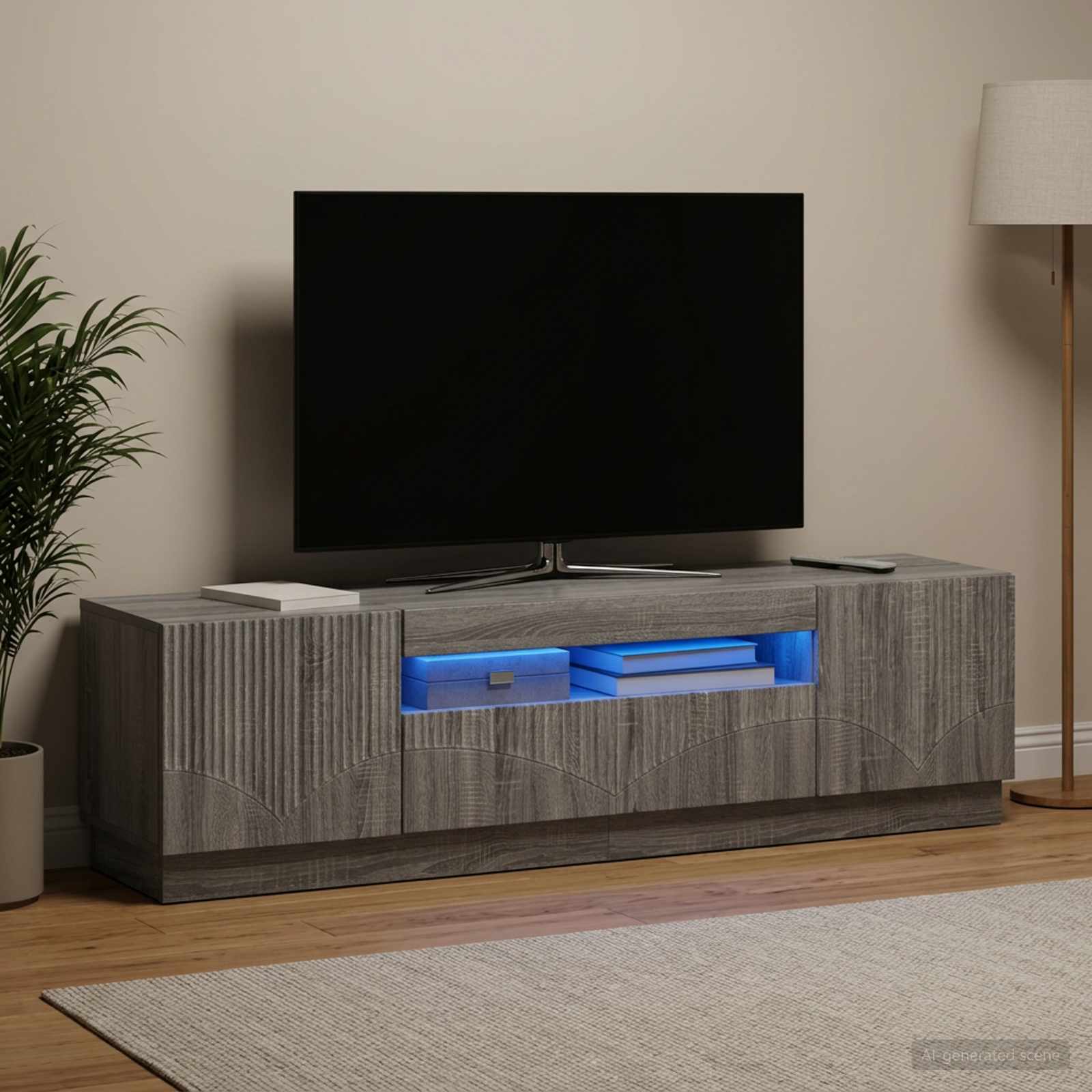 LED televizoriaus spintelė Pilka Sonoma Apdirbta mediena