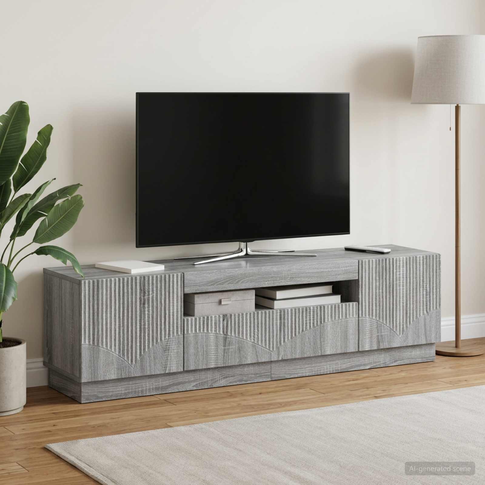 LED televizoriaus spintelė Pilka Sonoma Apdirbta mediena