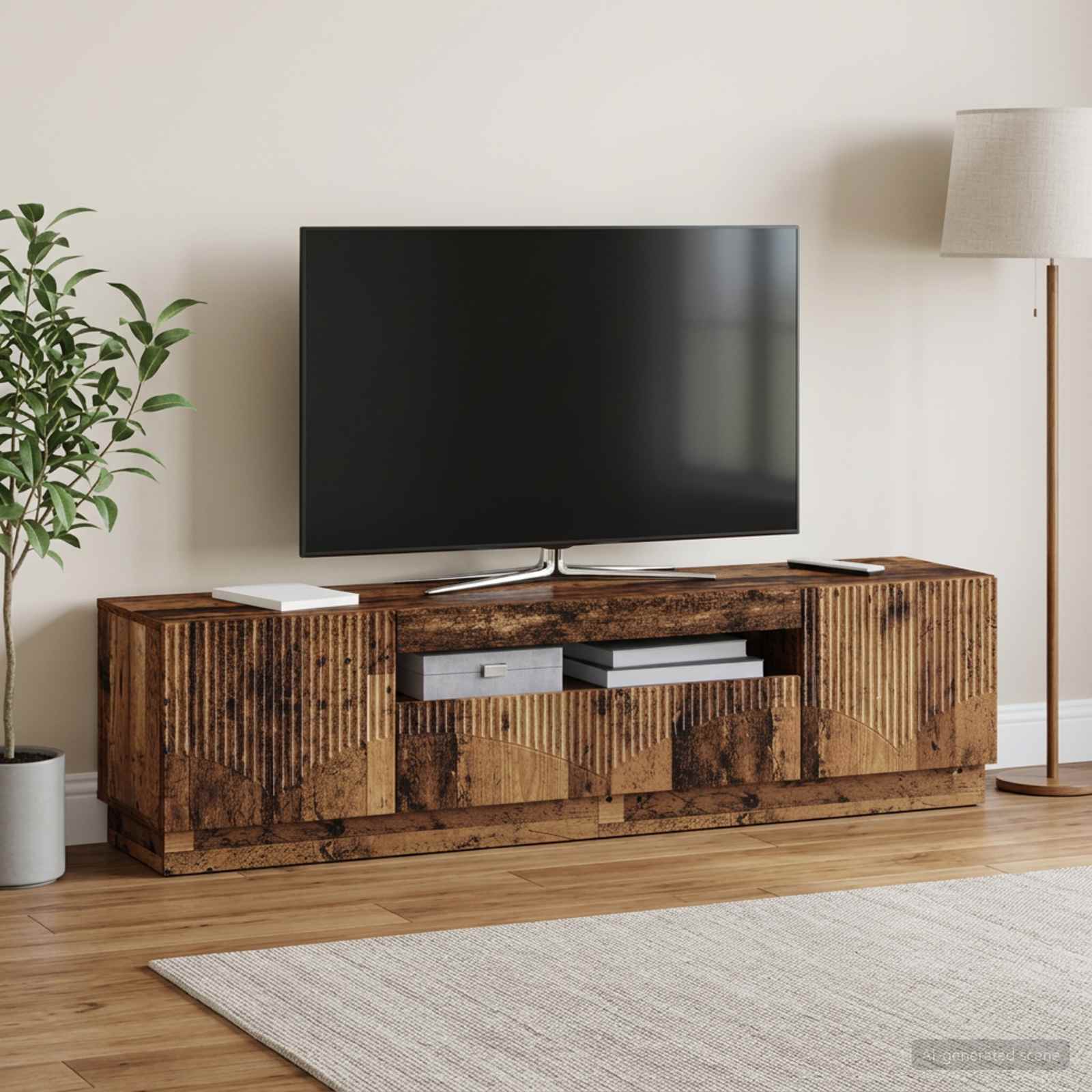 LED televizoriaus spintelė Sendintos medienos Apdirbta mediena