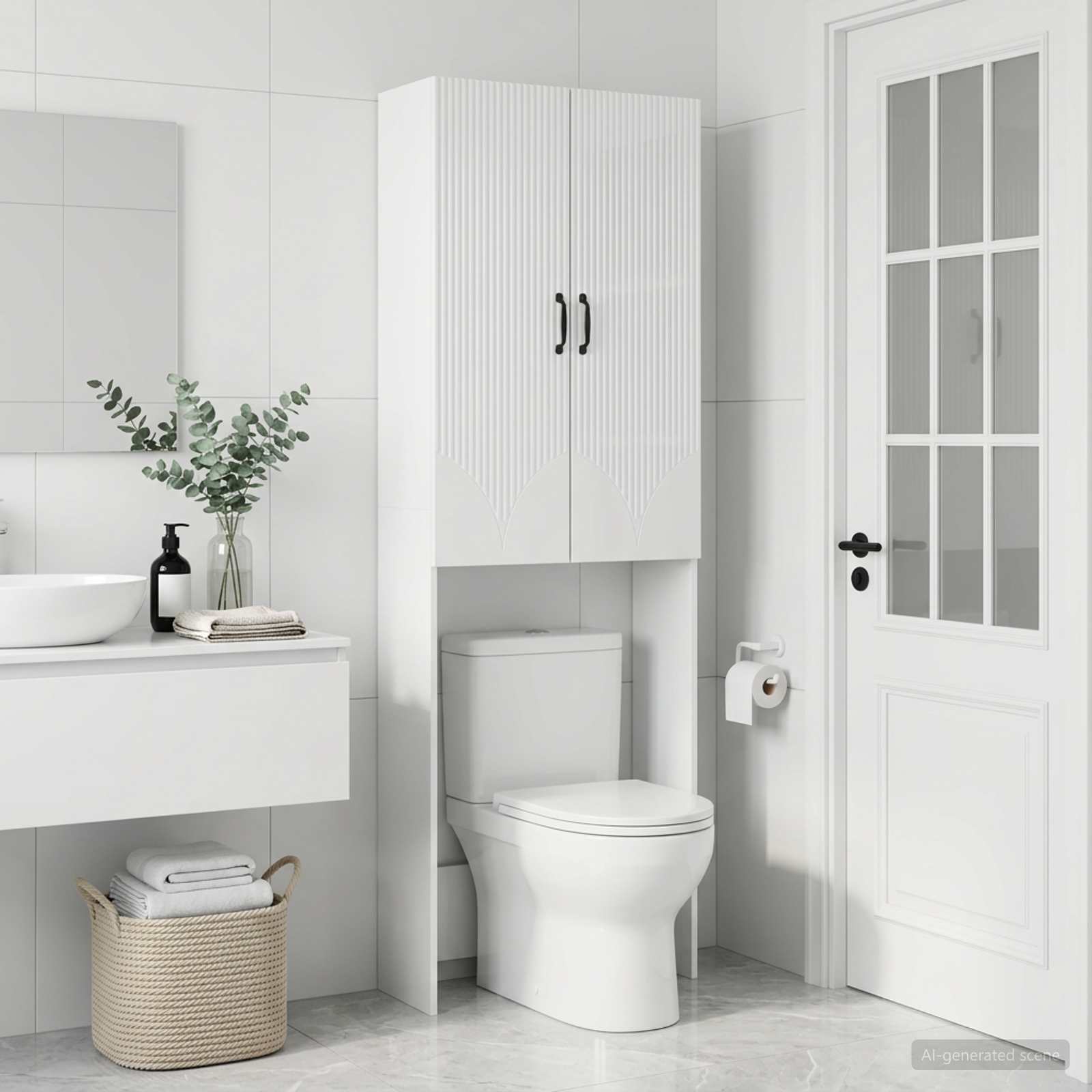 Tualeto spintelė HOORN Itin blizgi balta 66 x 25,5 x 190 cm