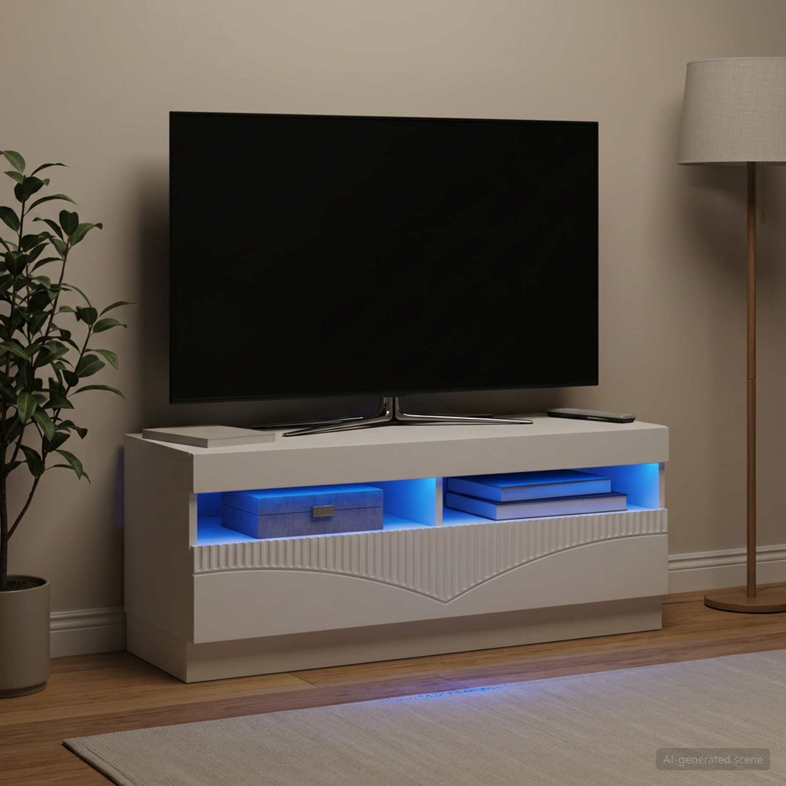 LED televizoriaus spintelė Balta Apdirbta mediena