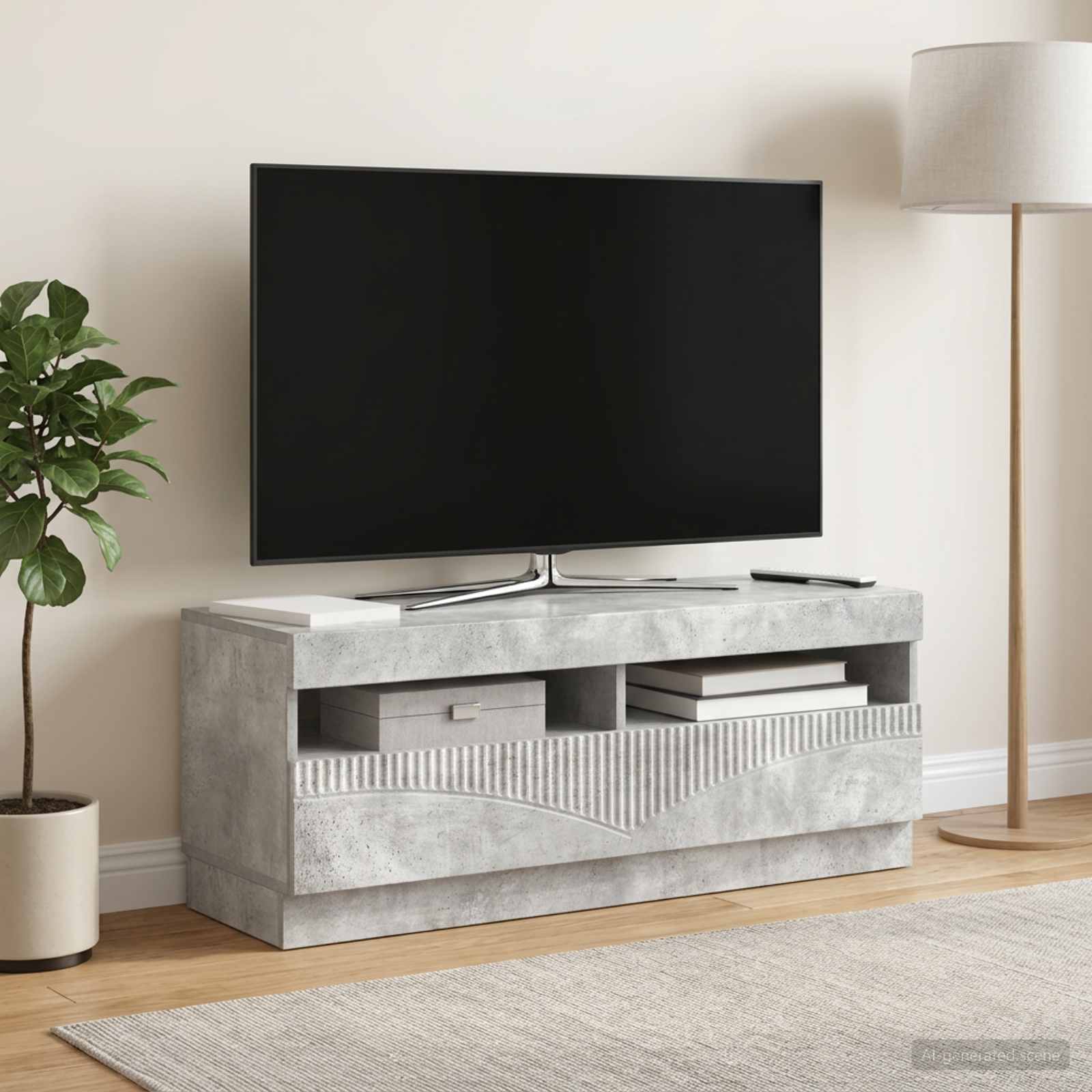 LED televizoriaus spintelė Betono pilka Apdirbta mediena