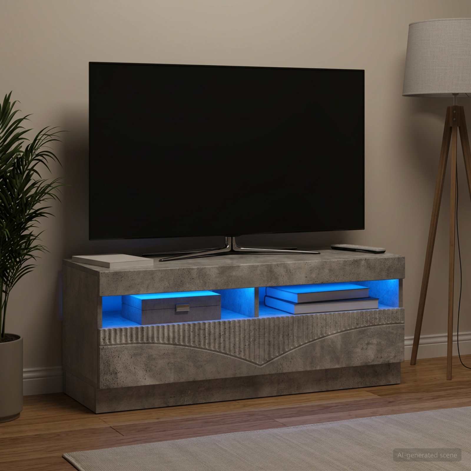 LED televizoriaus spintelė Betono pilka Apdirbta mediena