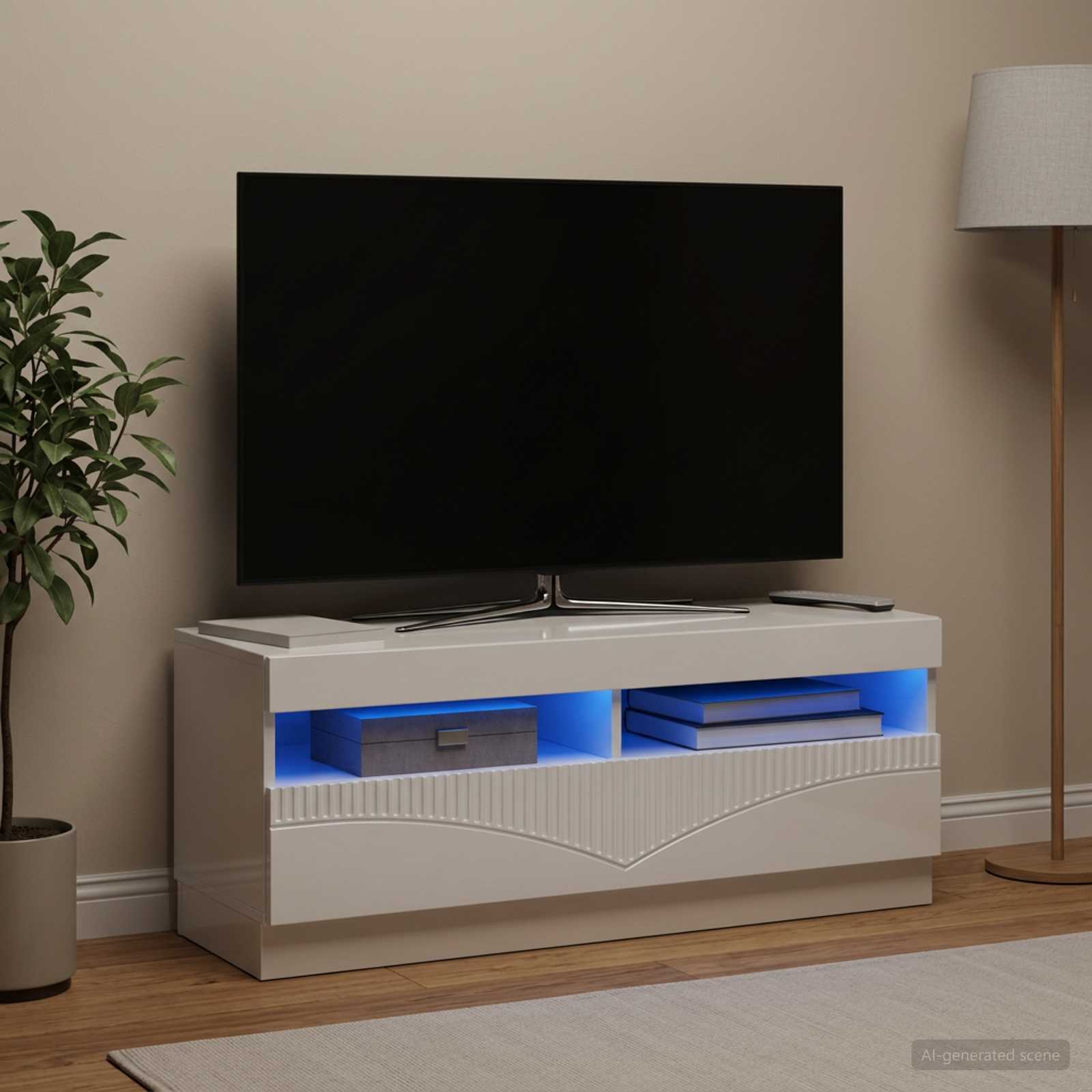 LED televizoriaus spintelė Itin blizgi balta Apdirbta mediena