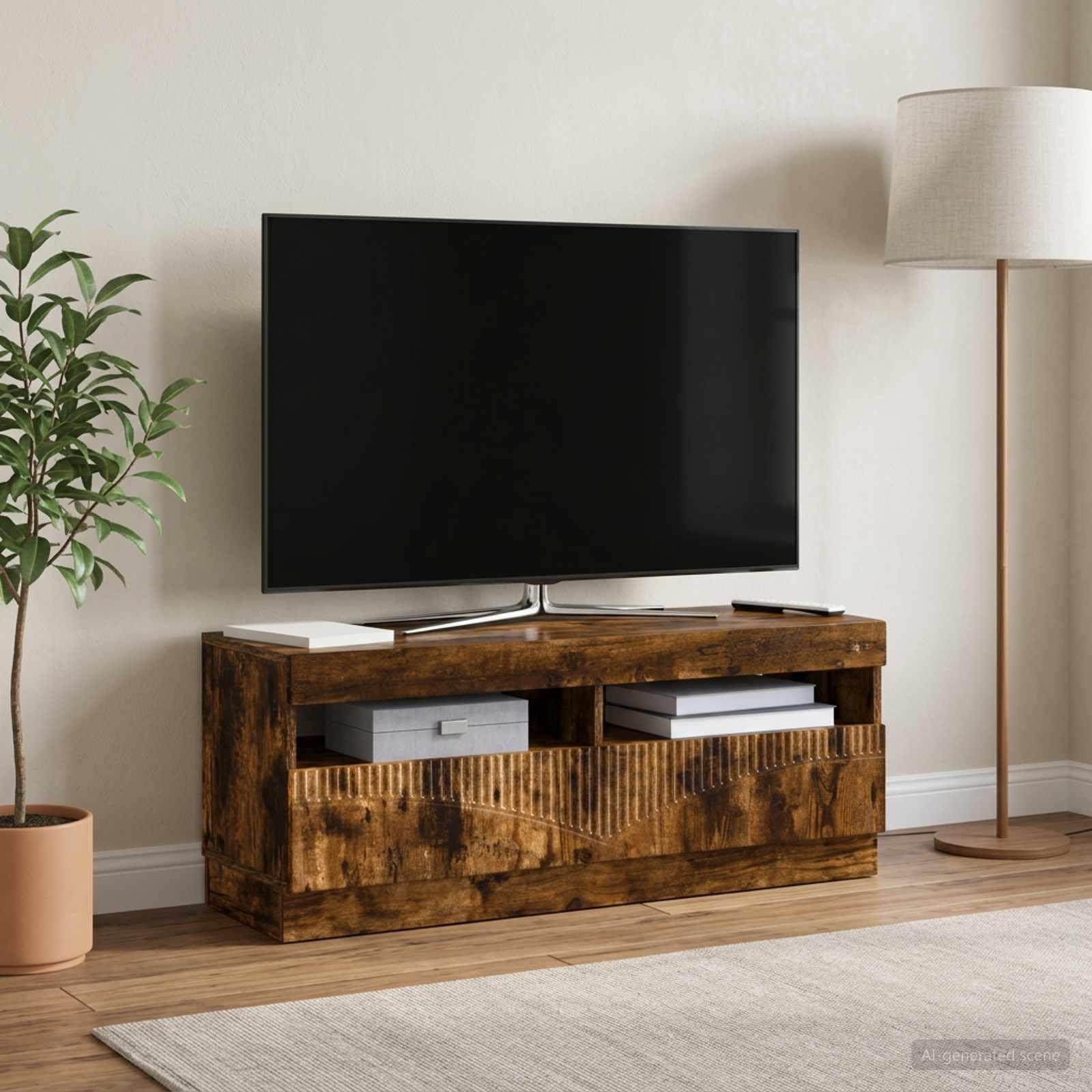 LED televizoriaus spintelė Dūminio ąžuolo Apdirbta mediena