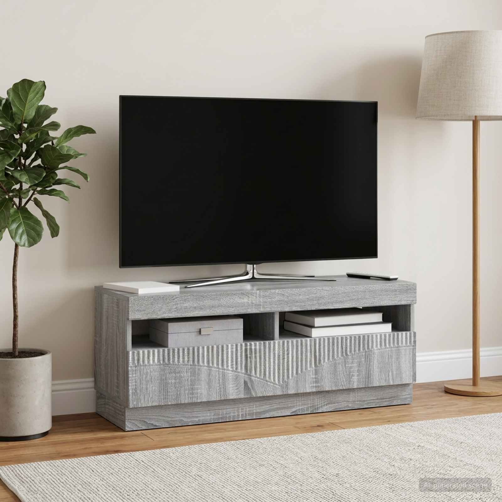 LED televizoriaus spintelė Pilka Sonoma Apdirbta mediena