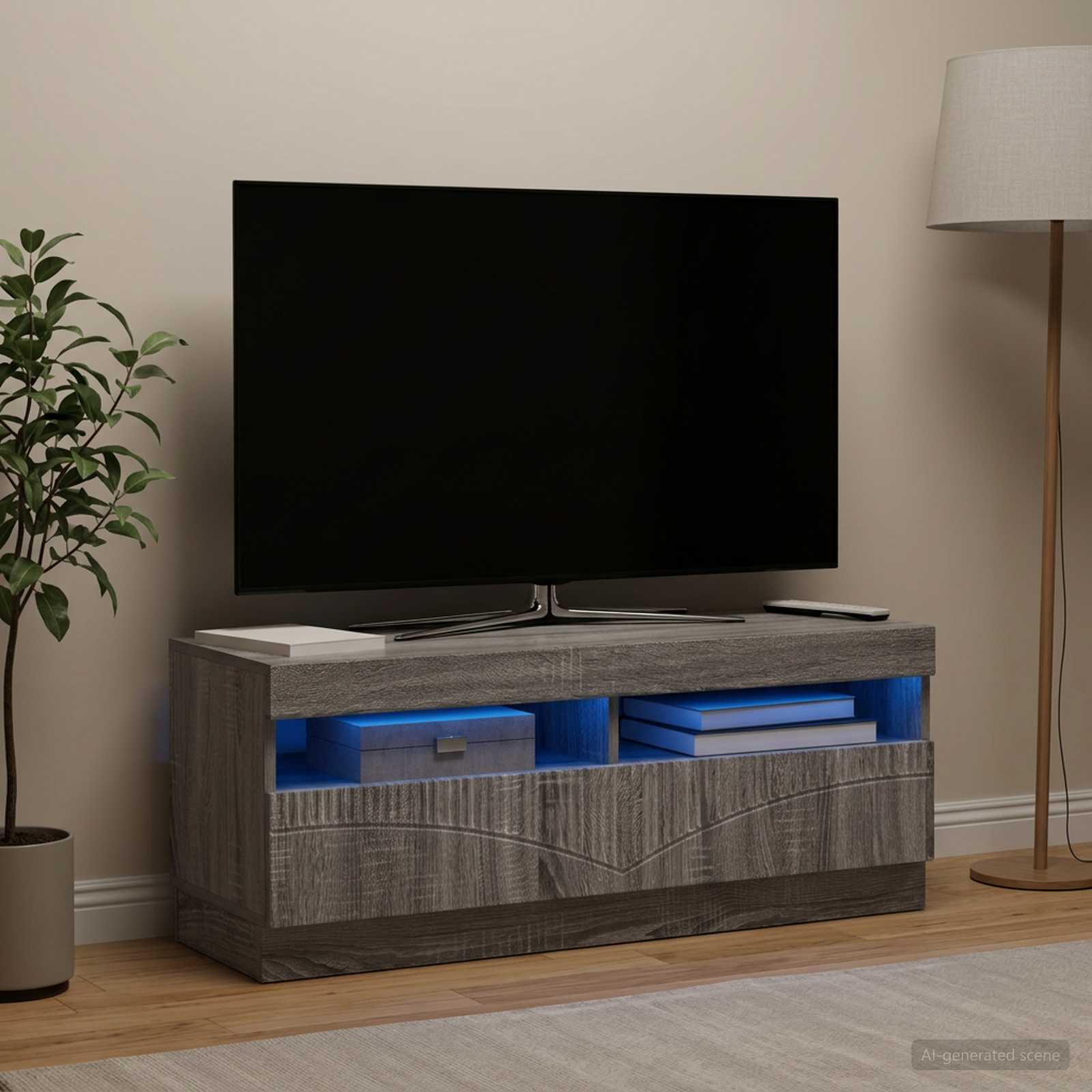 LED televizoriaus spintelė Pilka Sonoma Apdirbta mediena