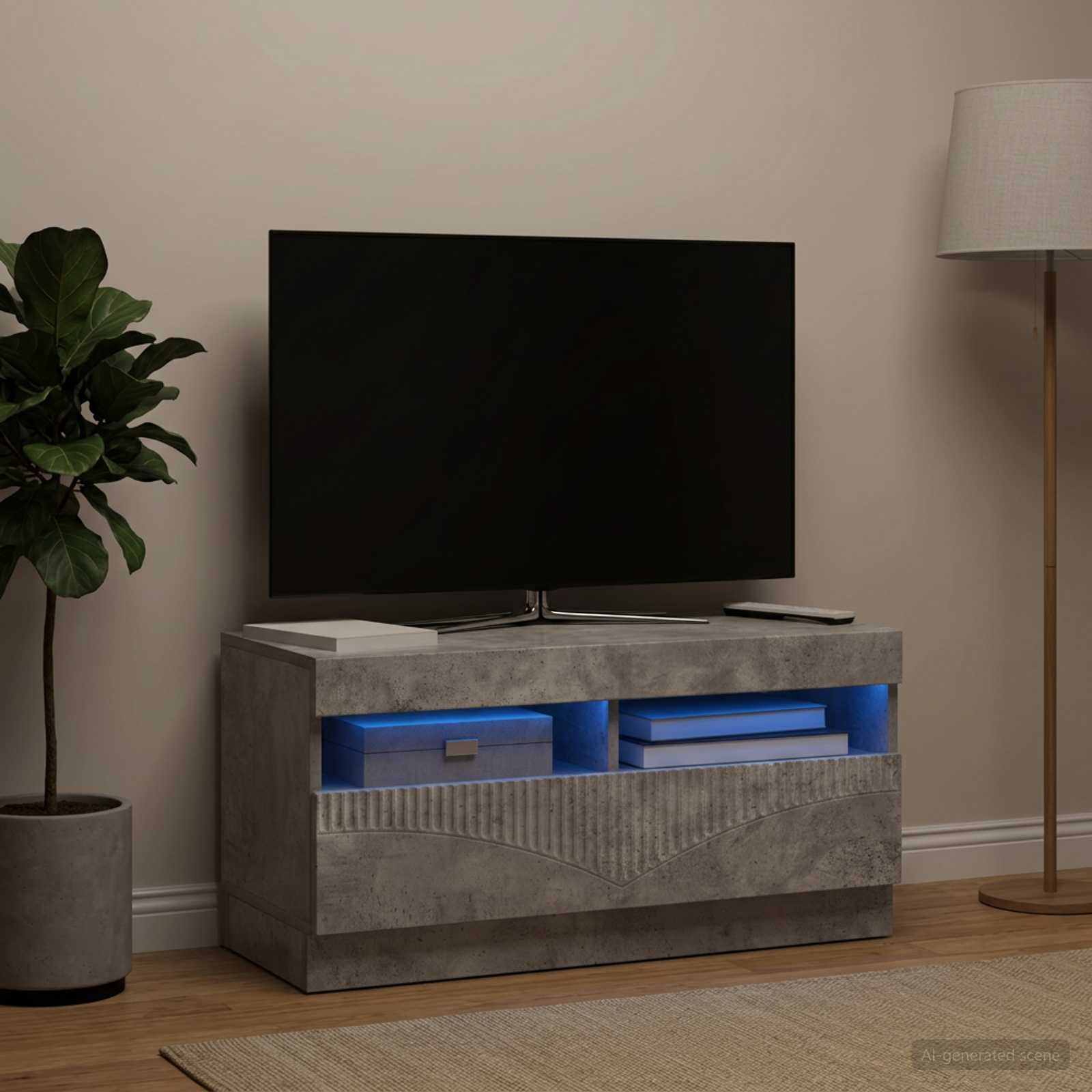 LED televizoriaus spintelė Betono pilka Apdirbta mediena