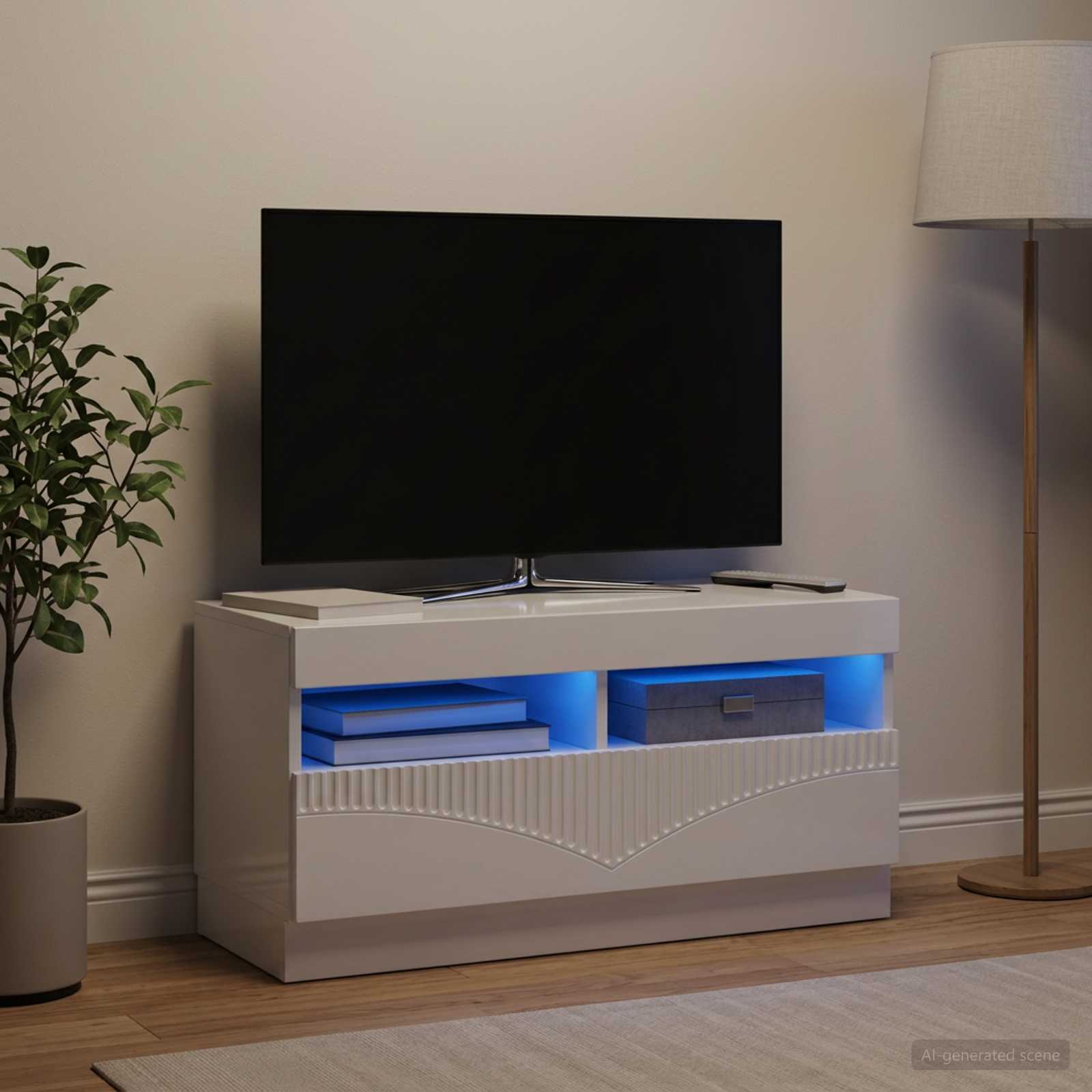 LED televizoriaus spintelė Itin blizgi balta Apdirbta mediena