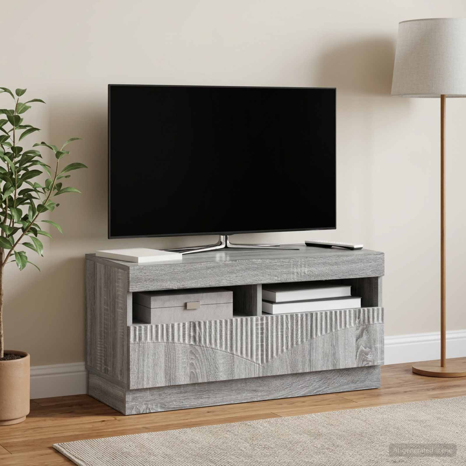 LED televizoriaus spintelė Pilka Sonoma Apdirbta mediena