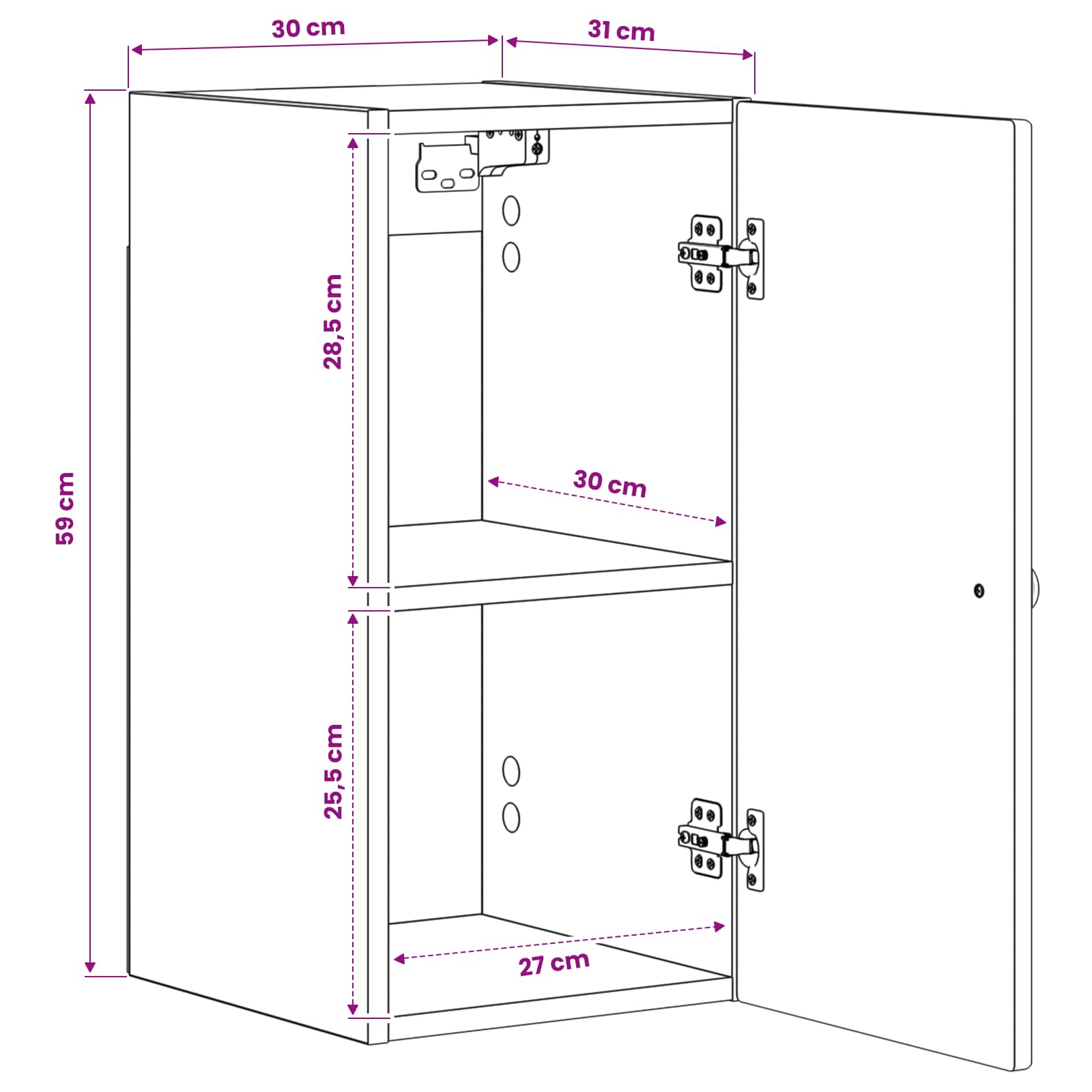 Vonios sieninė spintelė BREDA Pilka Sonoma 30 x 31 x 59 cm