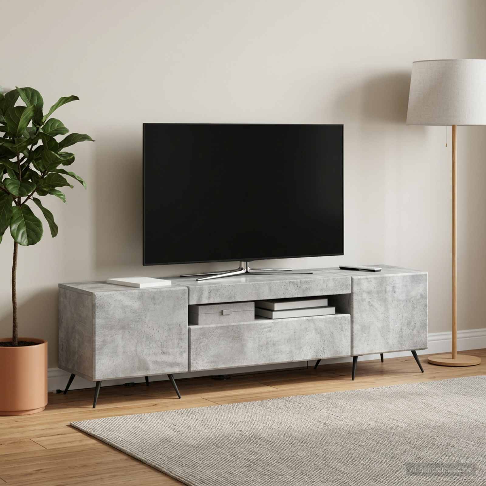 LED televizoriaus spintelė Betono pilka Apdirbta mediena