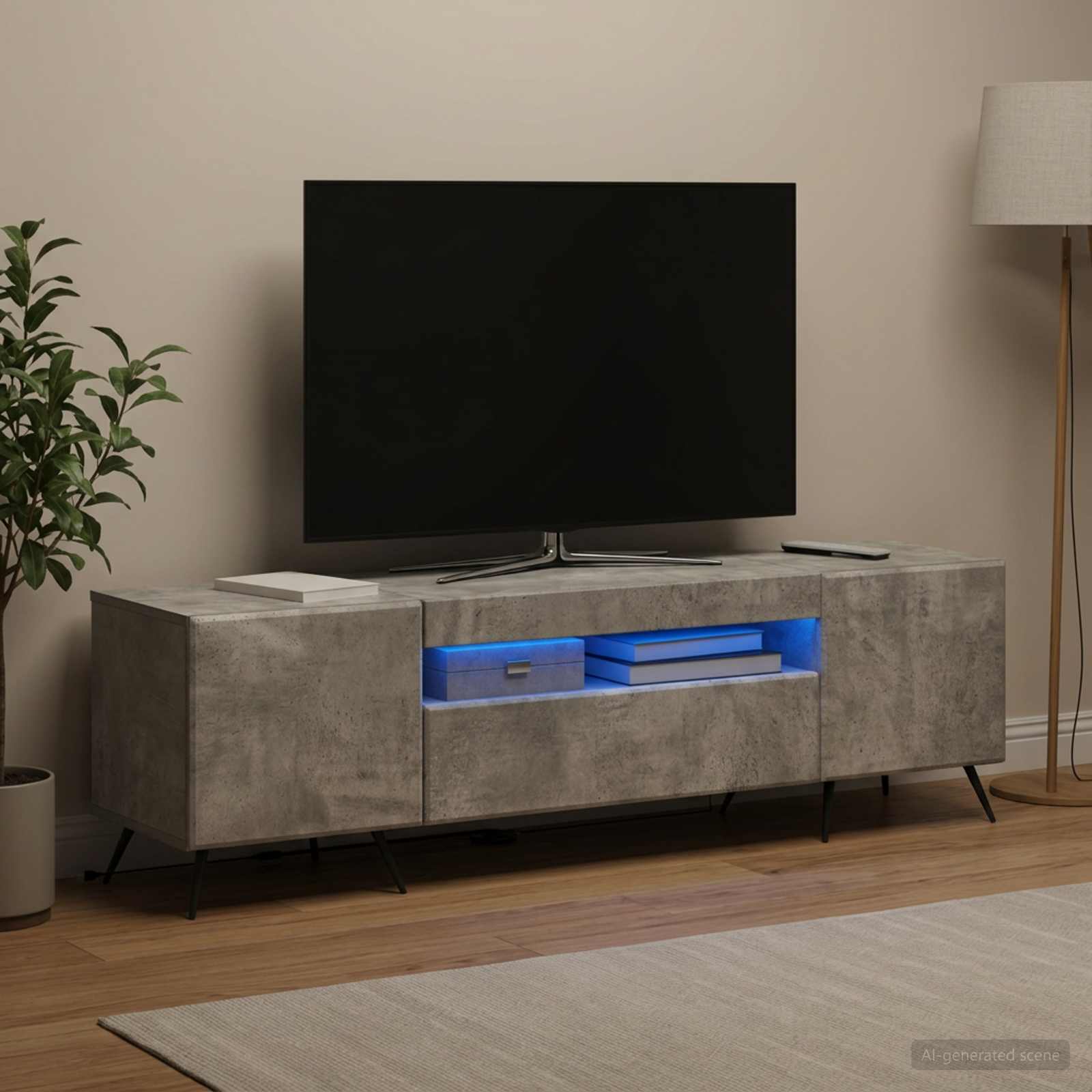 LED televizoriaus spintelė Betono pilka Apdirbta mediena