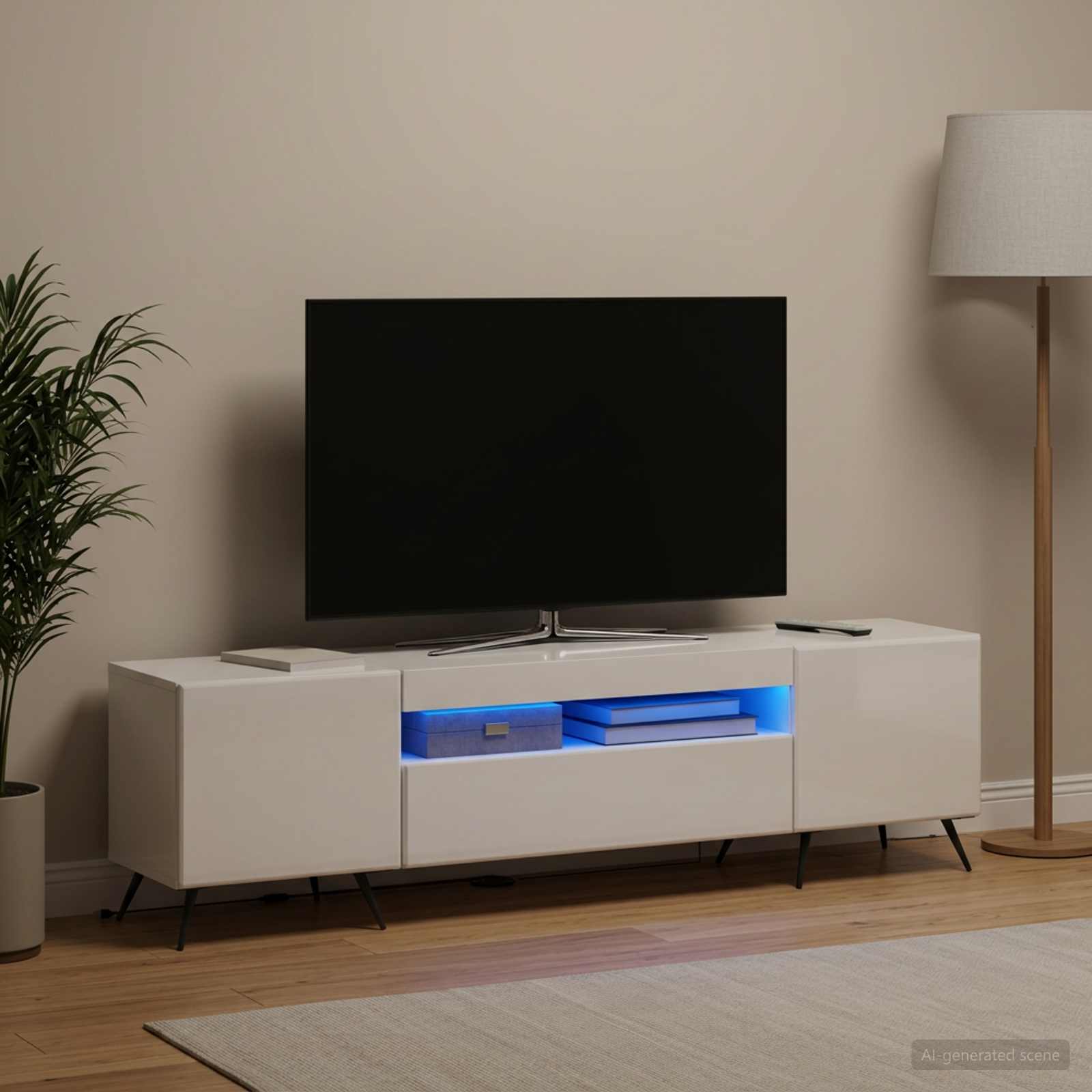 LED televizoriaus spintelė Itin blizgi balta Apdirbta mediena