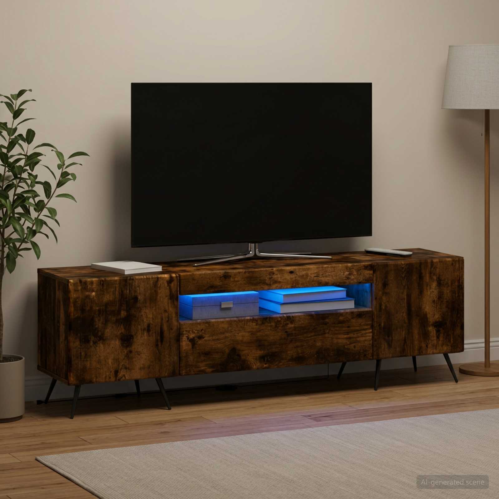 LED televizoriaus spintelė Dūminio ąžuolo Apdirbta mediena