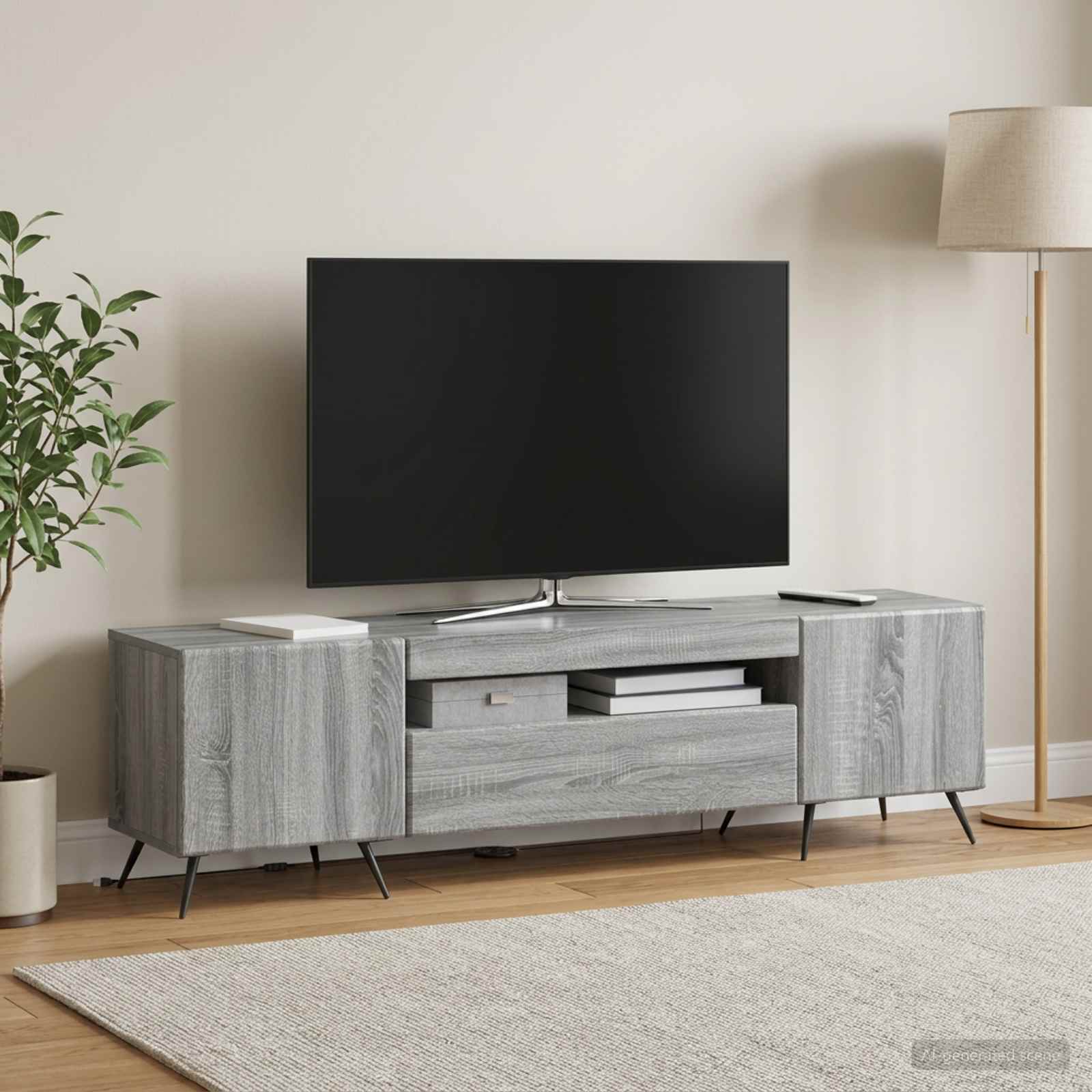 LED televizoriaus spintelė Pilka Sonoma Apdirbta mediena
