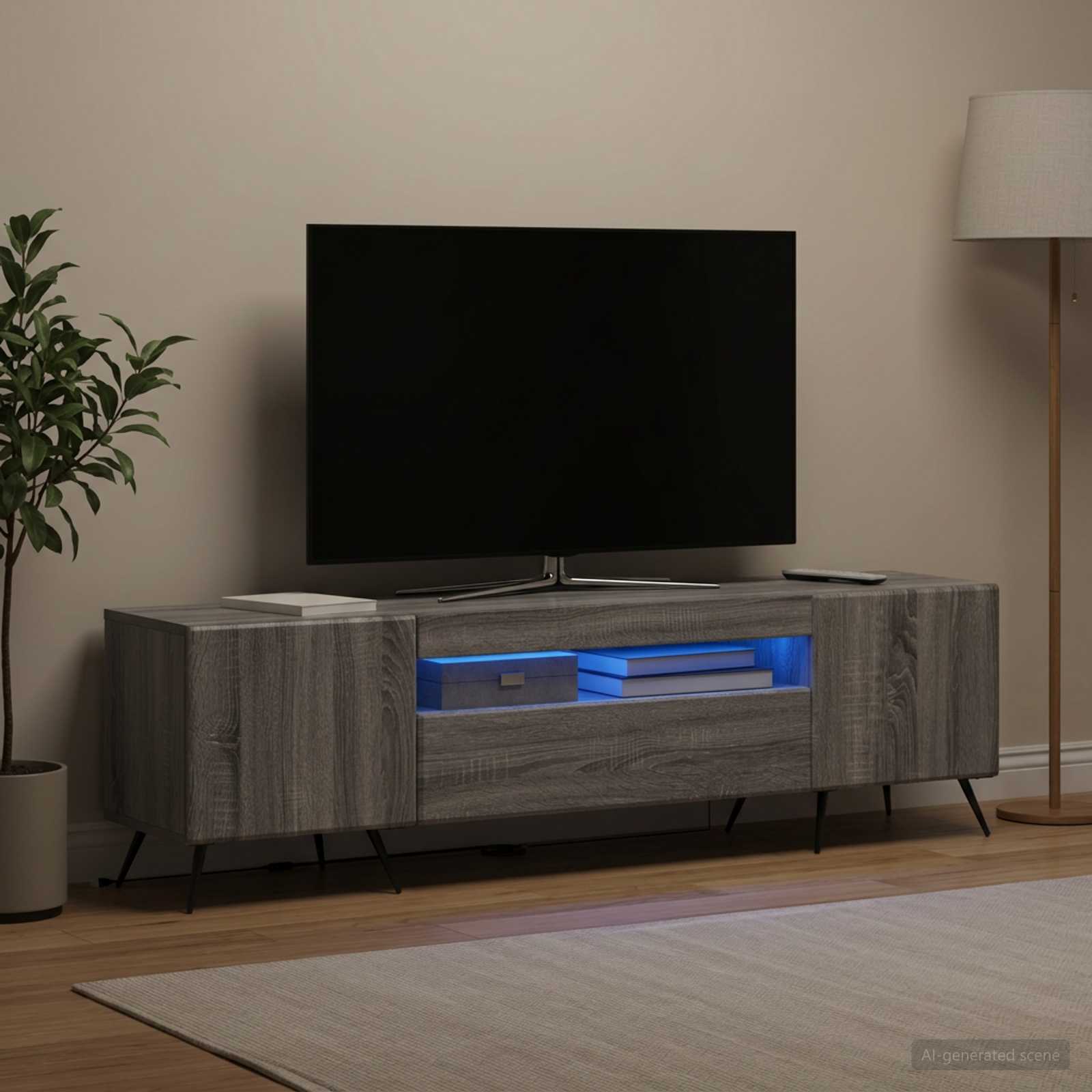 LED televizoriaus spintelė Pilka Sonoma Apdirbta mediena